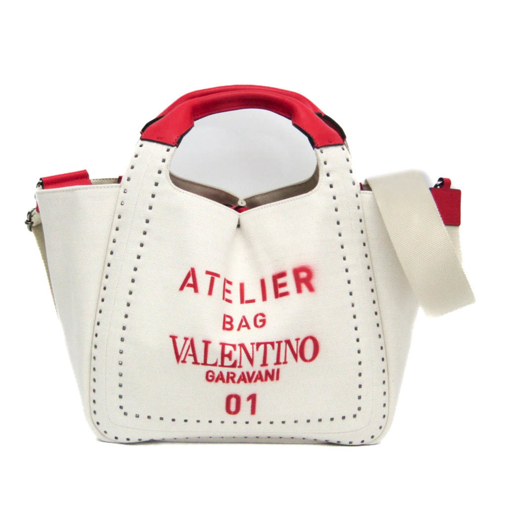 Valentino Garavani Atelier Bag 01 Men,Women Leather,Canvas Shoulder Bag,Tote Bag Red Color,White