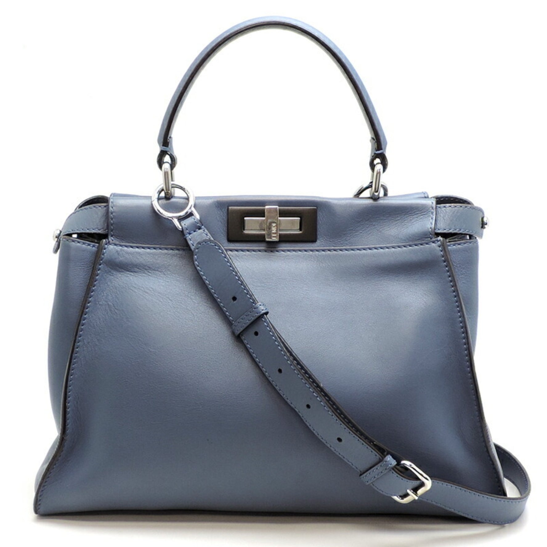 Fendi Peekaboo Medium and Men's Handbag Leather Myrtle (Blue)