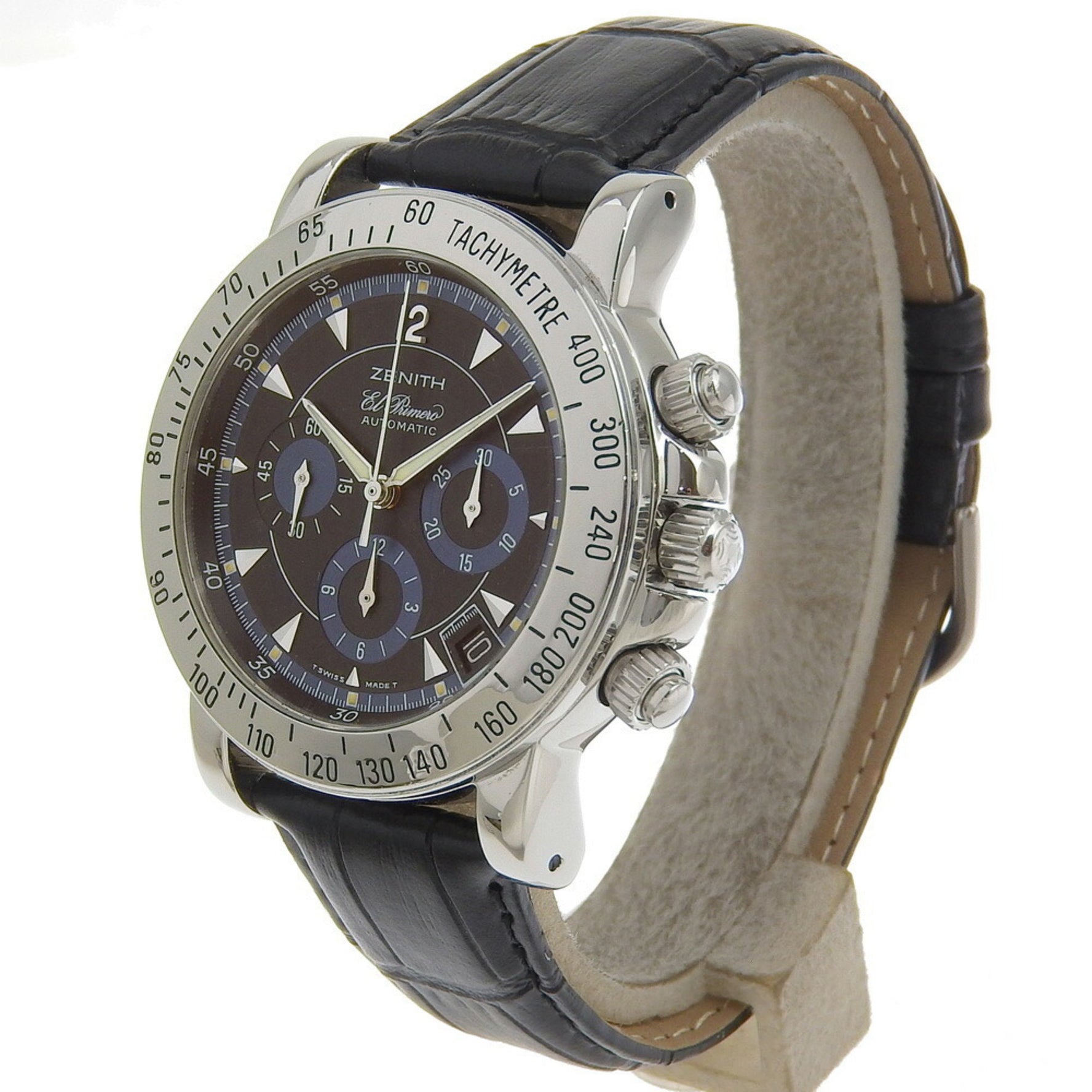 Zenith Rainbow Watch El Primero Date cal.400 02.0461.400 Stainless Steel x Embossed Leather Automatic Black Dial Men's