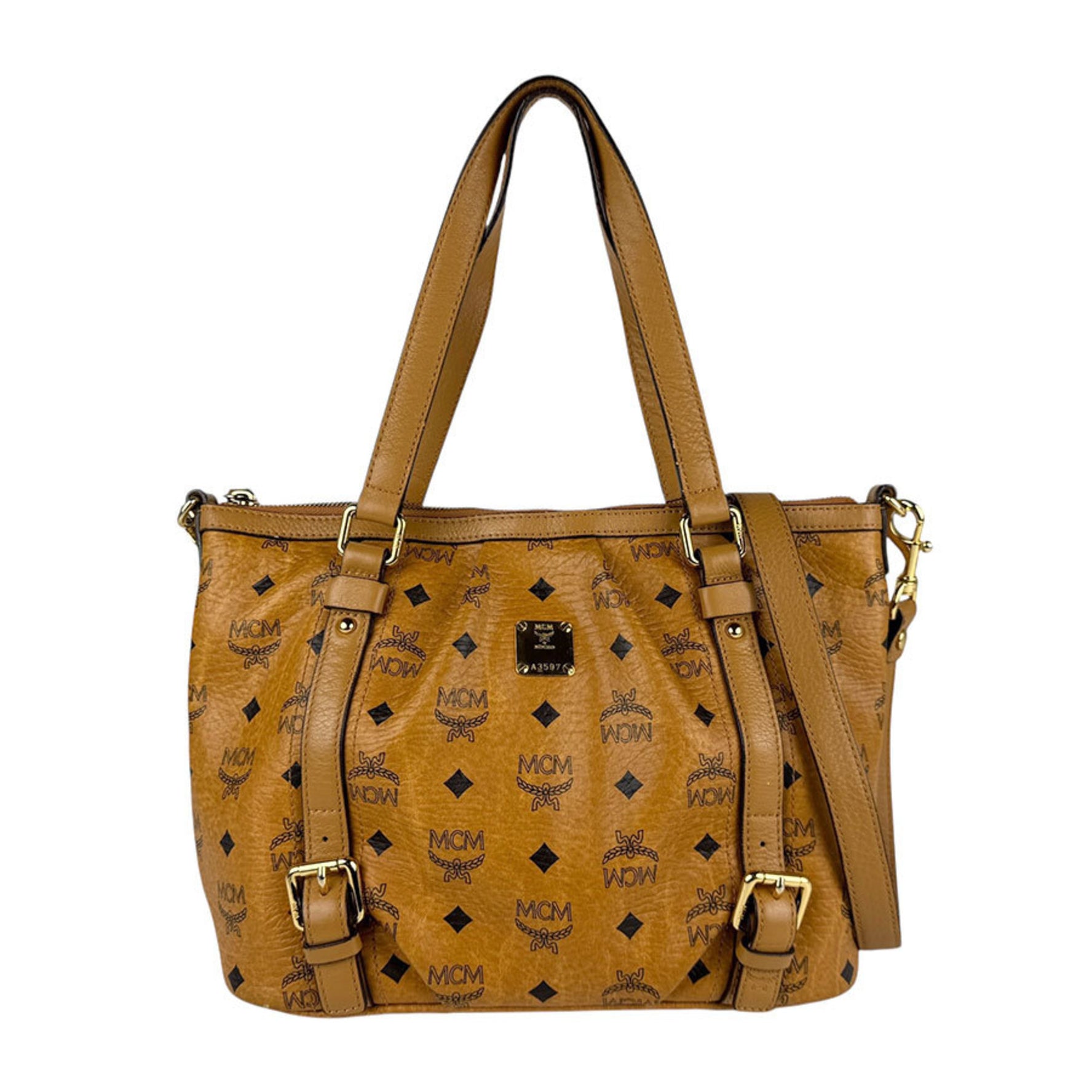 MCM handbag shoulder bag leather brown black gold ladies