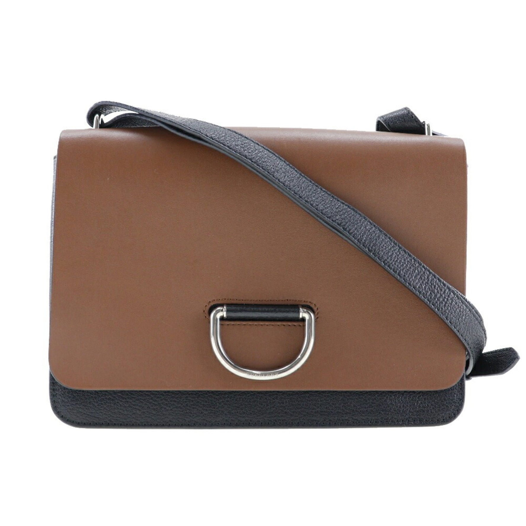 BURBERRY D ring shoulder bag bicolor calf made in Italy brown/black crossbody flap ladies