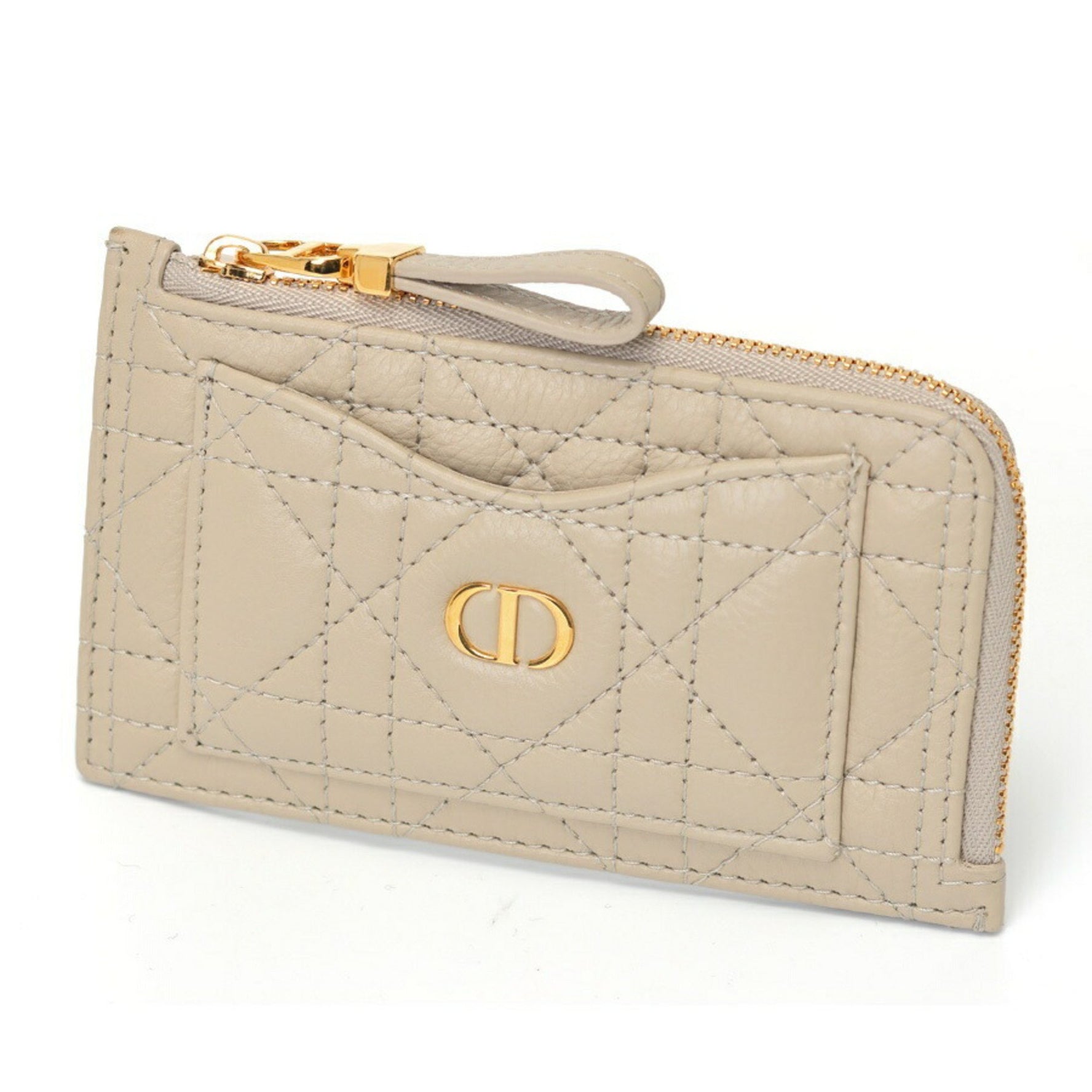 Christian Dior Dior Caro Cosmos Zip Card Holder Case Cannage Calfskin