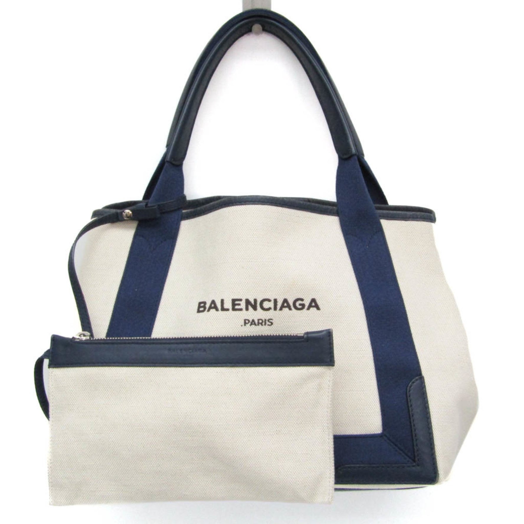 Balenciaga Navy Kabas S Stripe Canvas,Leather Handbag Black,Cream,Navy