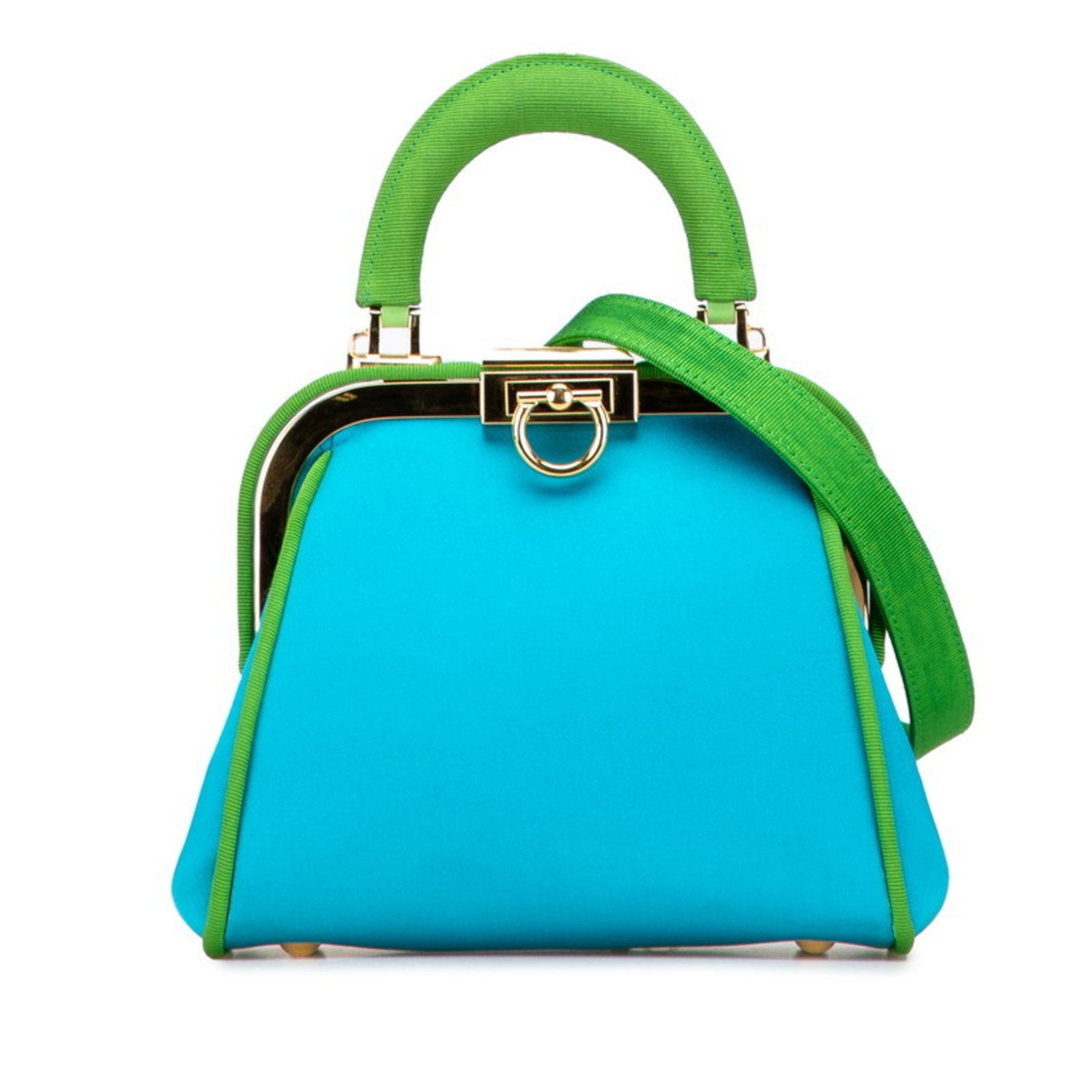 Christian Dior Dior handbag/shoulder bag in blue/green satin and canvas .