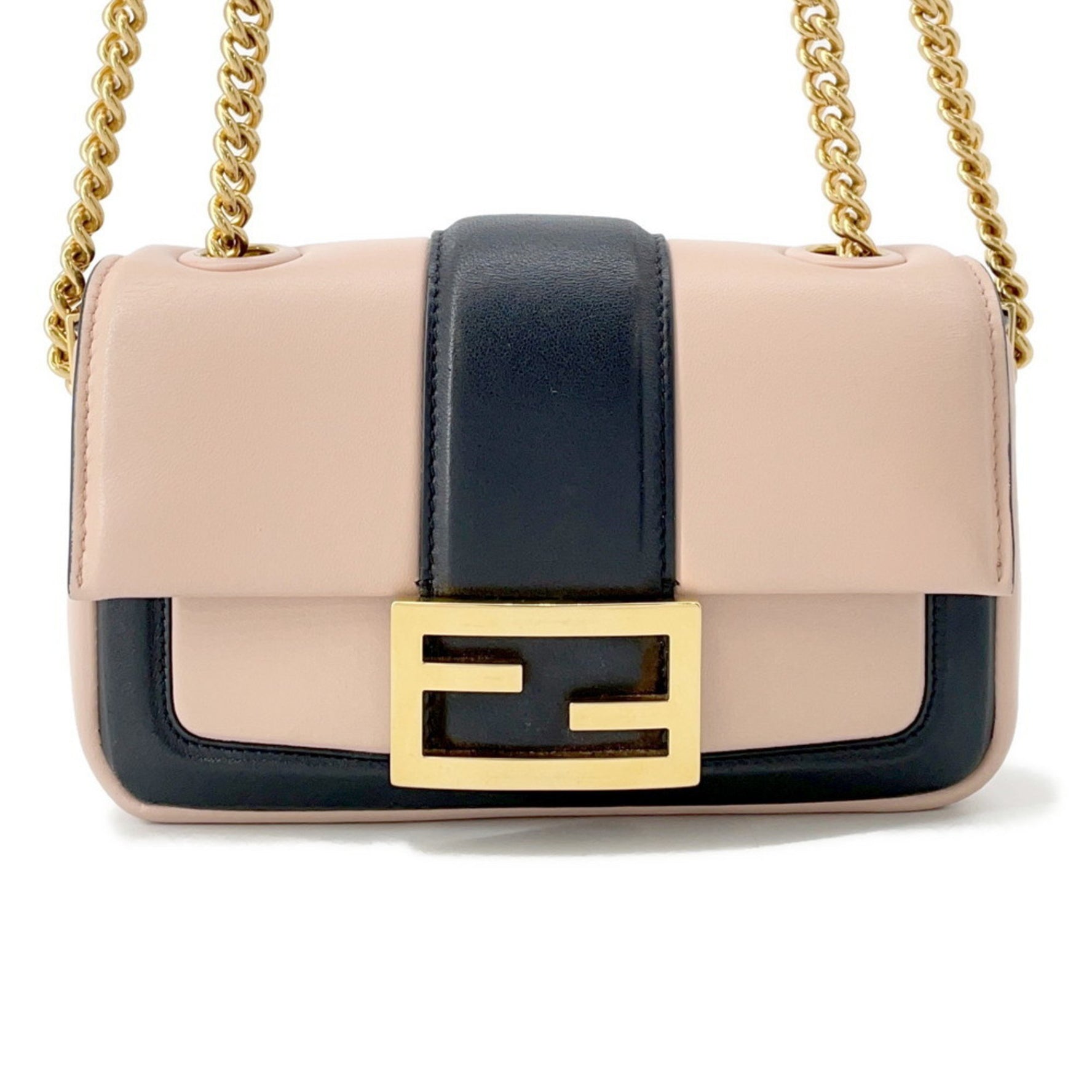 Fendi Mini Baguette Leather Chain Shoulder Bag Two-Tone