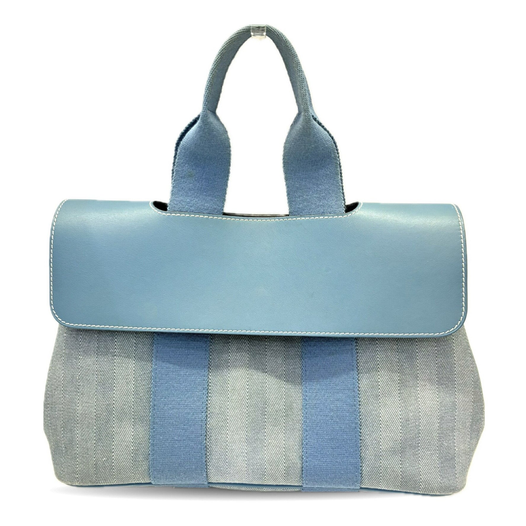 Hermes Valparaiso PM Blue Jean Toile Chevron Handbag