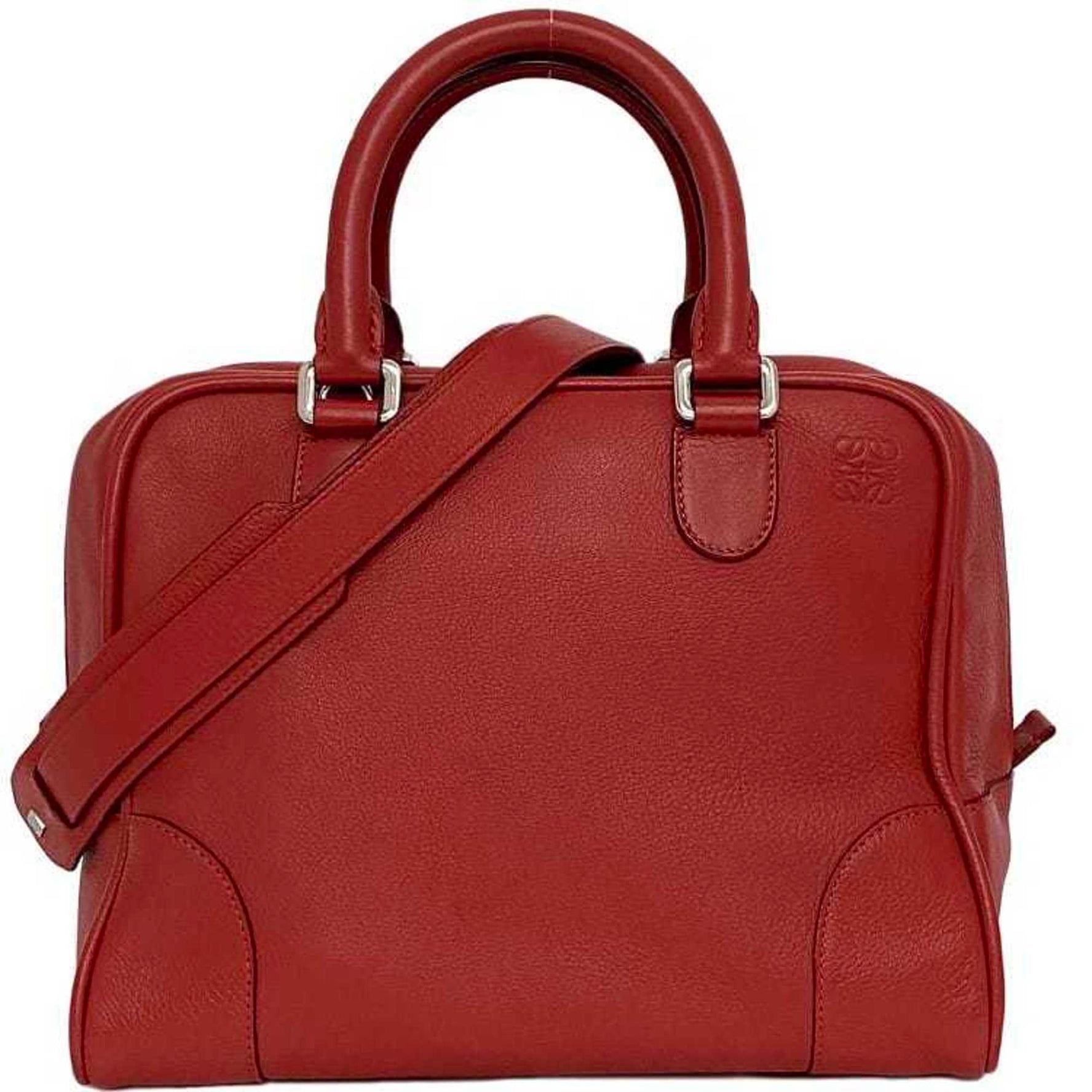 LOEWE Amazona 75 Red Anagram Handbag Leather Shoulder Bag