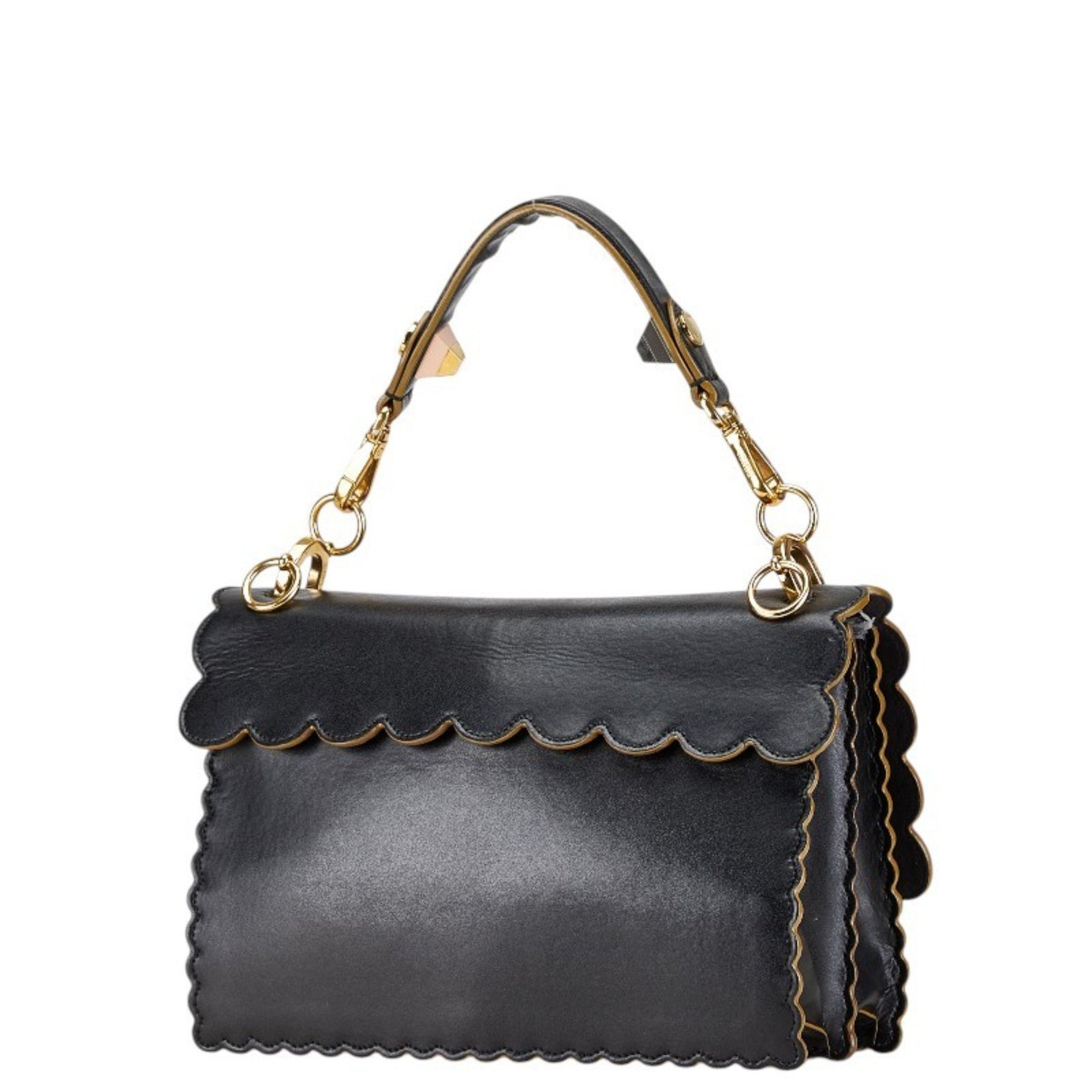 FENDI Canai Chain Shoulder Bag Handbag Gold Leather