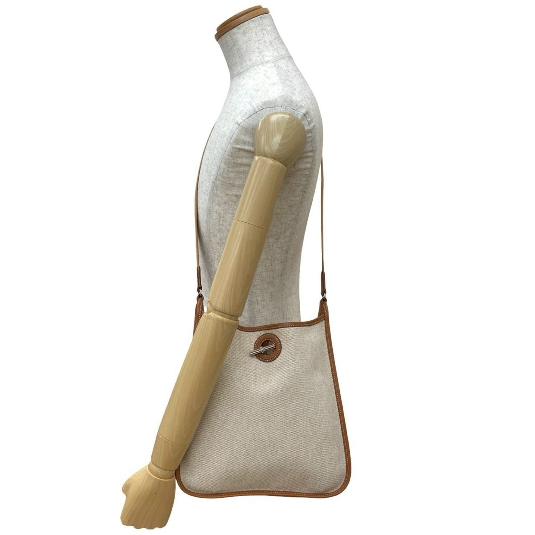 HERMES Vespa PM Toile H Buffle Leather Shoulder Bag in Ivory and Brown