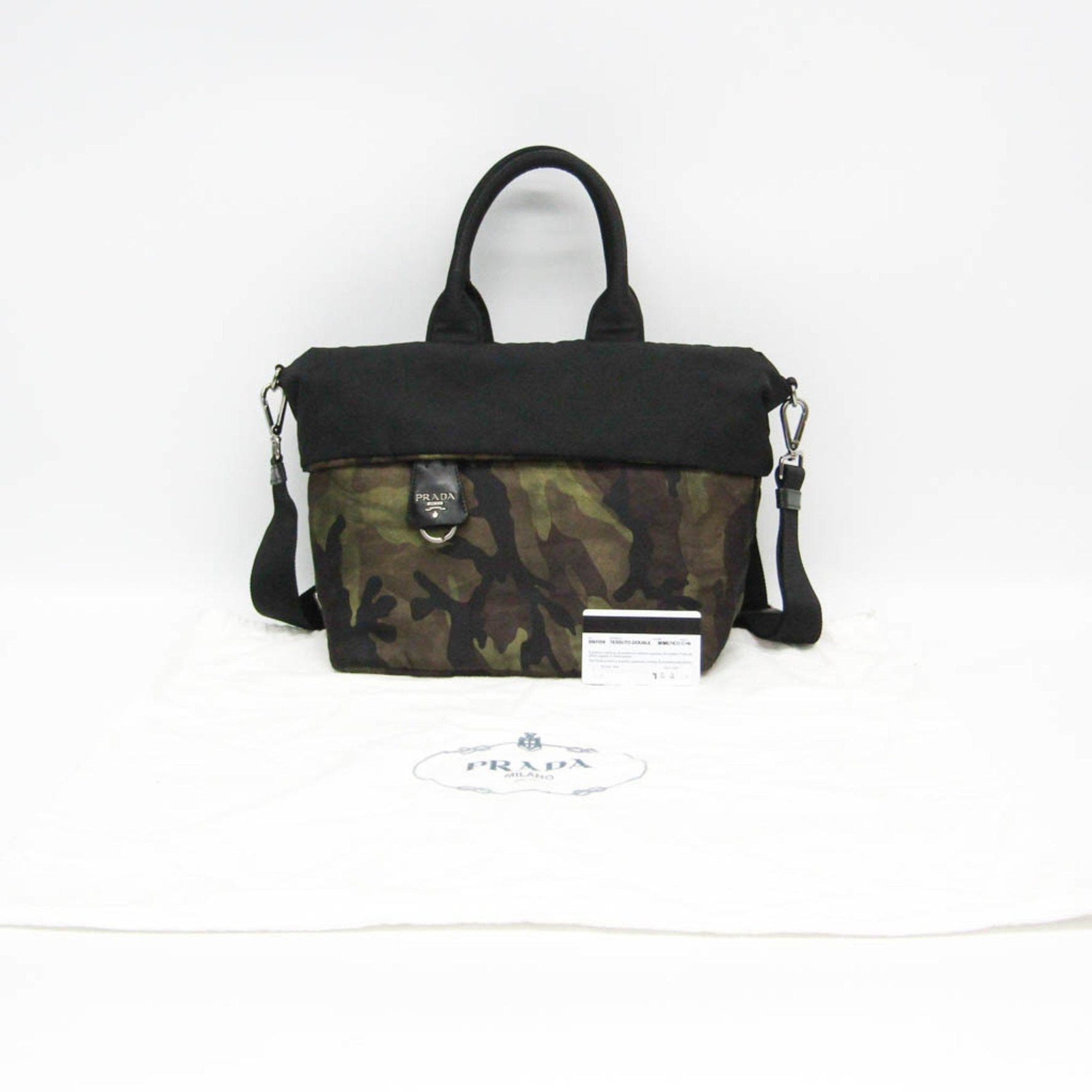 Prada Camouflage Reversible Nylon,Leather Handbag,Shoulder Bag Black,Khaki