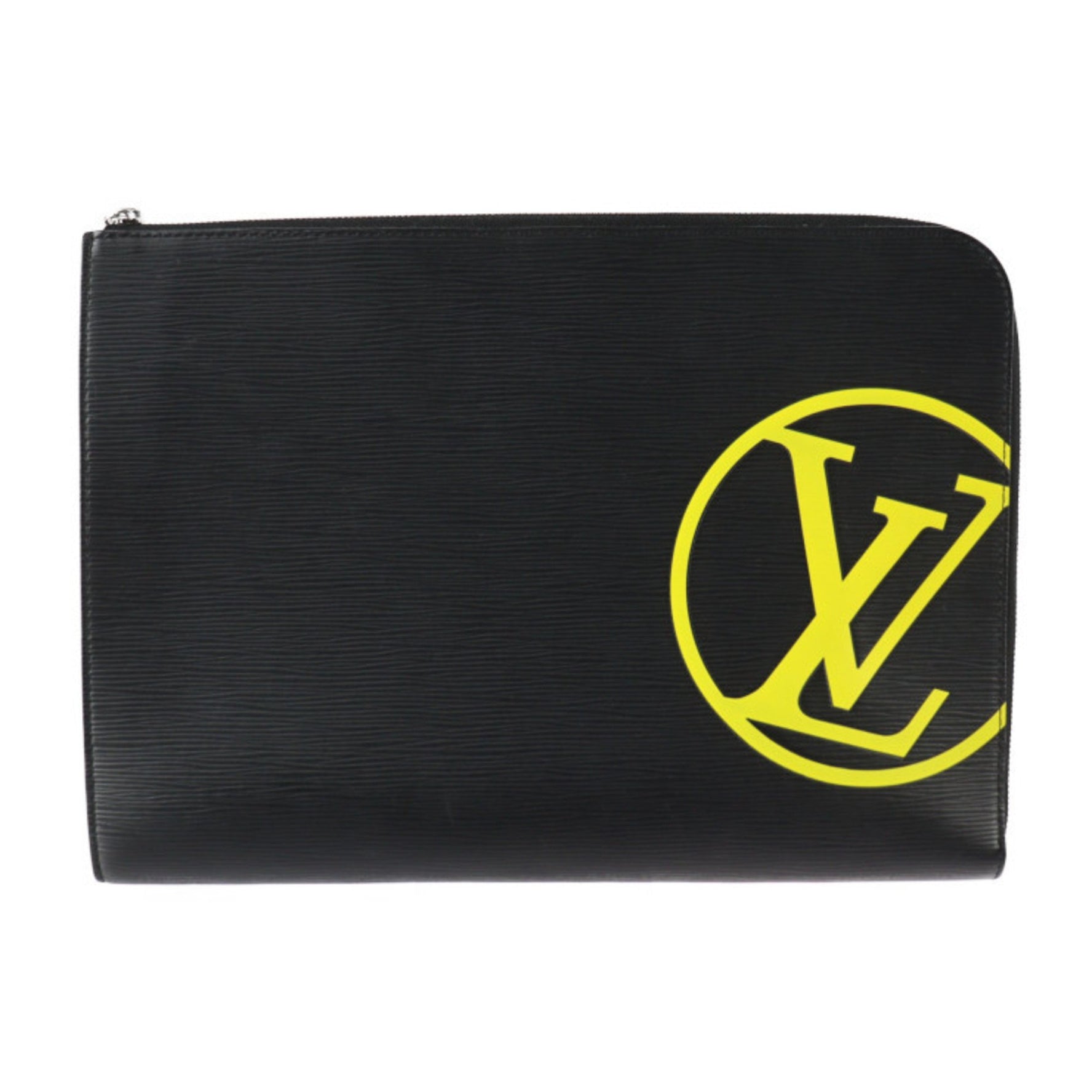 Louis Vuitton Pochette Jules GM Clutch Bag Epi Leather Black Yellow Silver Hardware Pouch LV Circle L-shaped Zipper