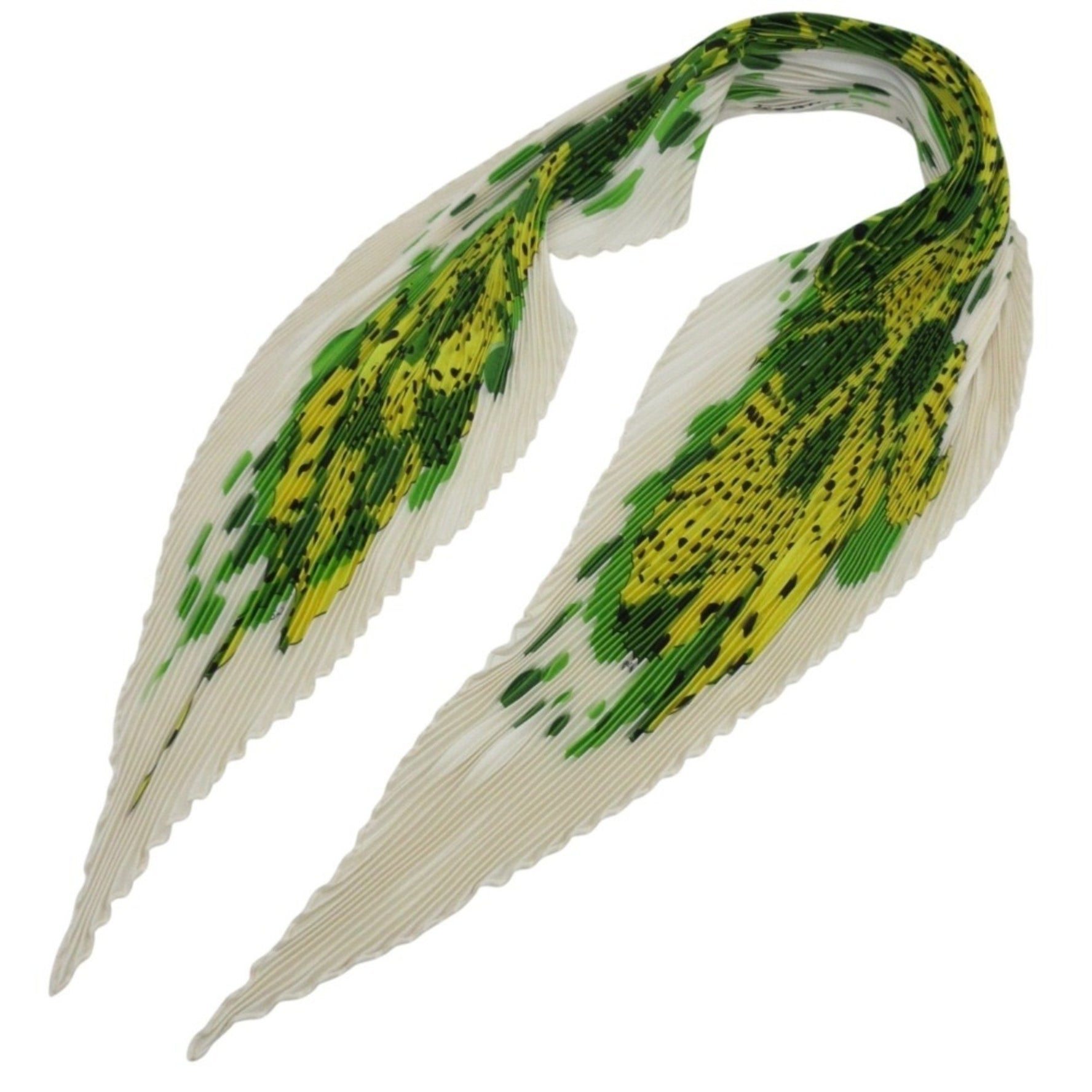 HERMES I HOLA FLAMENCA Carre Presé 100% Silk Pleated White Green