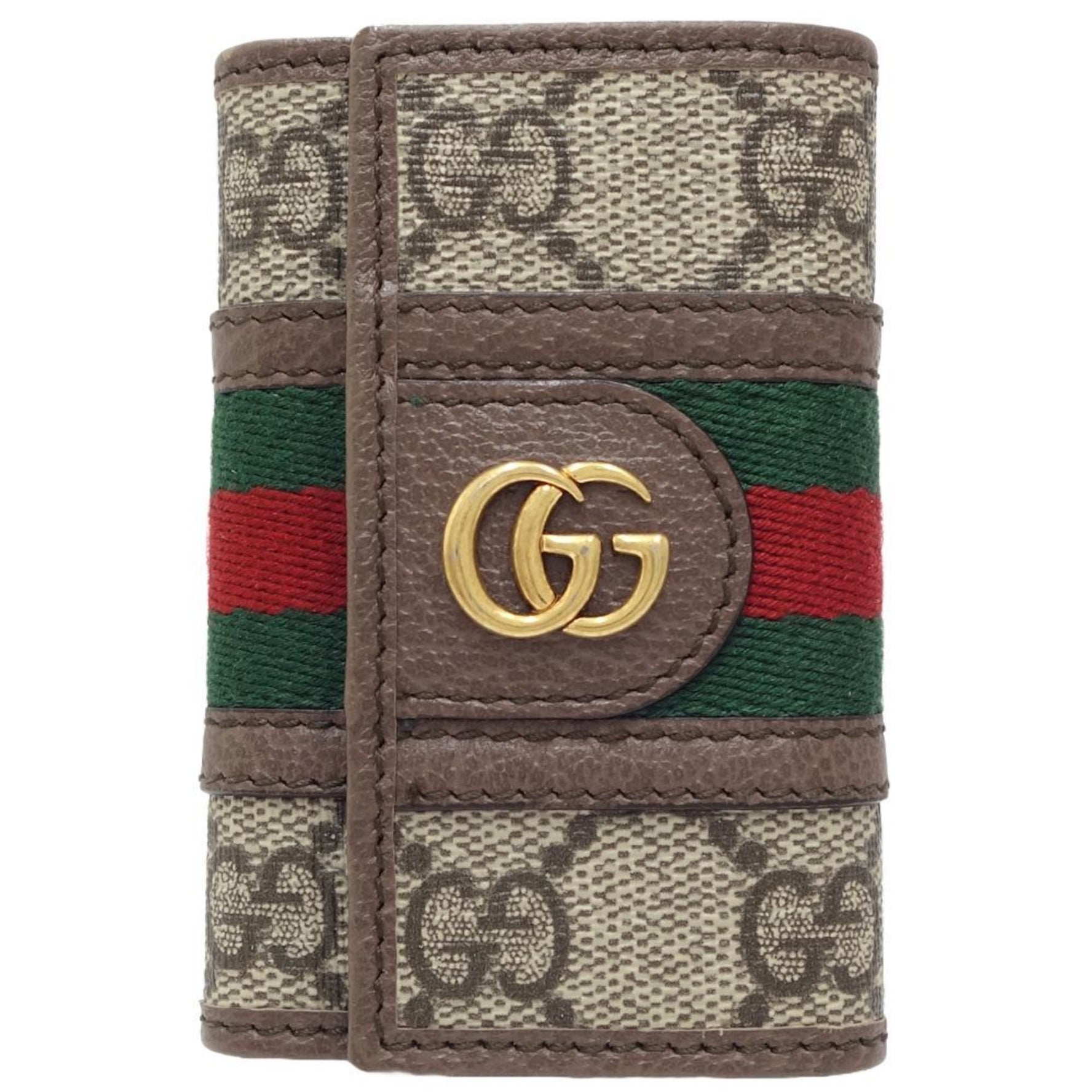 GUCCI Key Case GG Supreme Ophidia Canvas x Leather Beige Brown