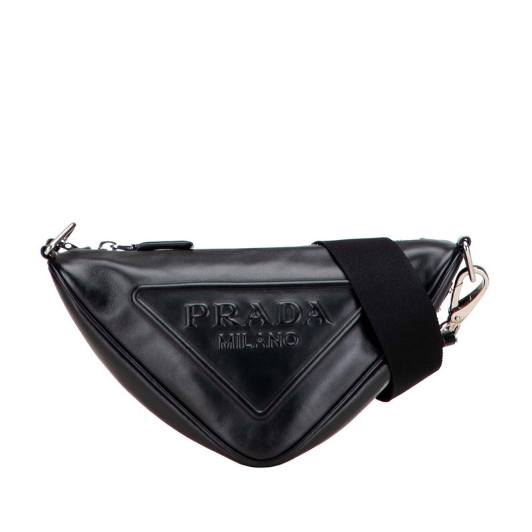 Prada Triangle Embossed Logo Shoulder Bag Leather