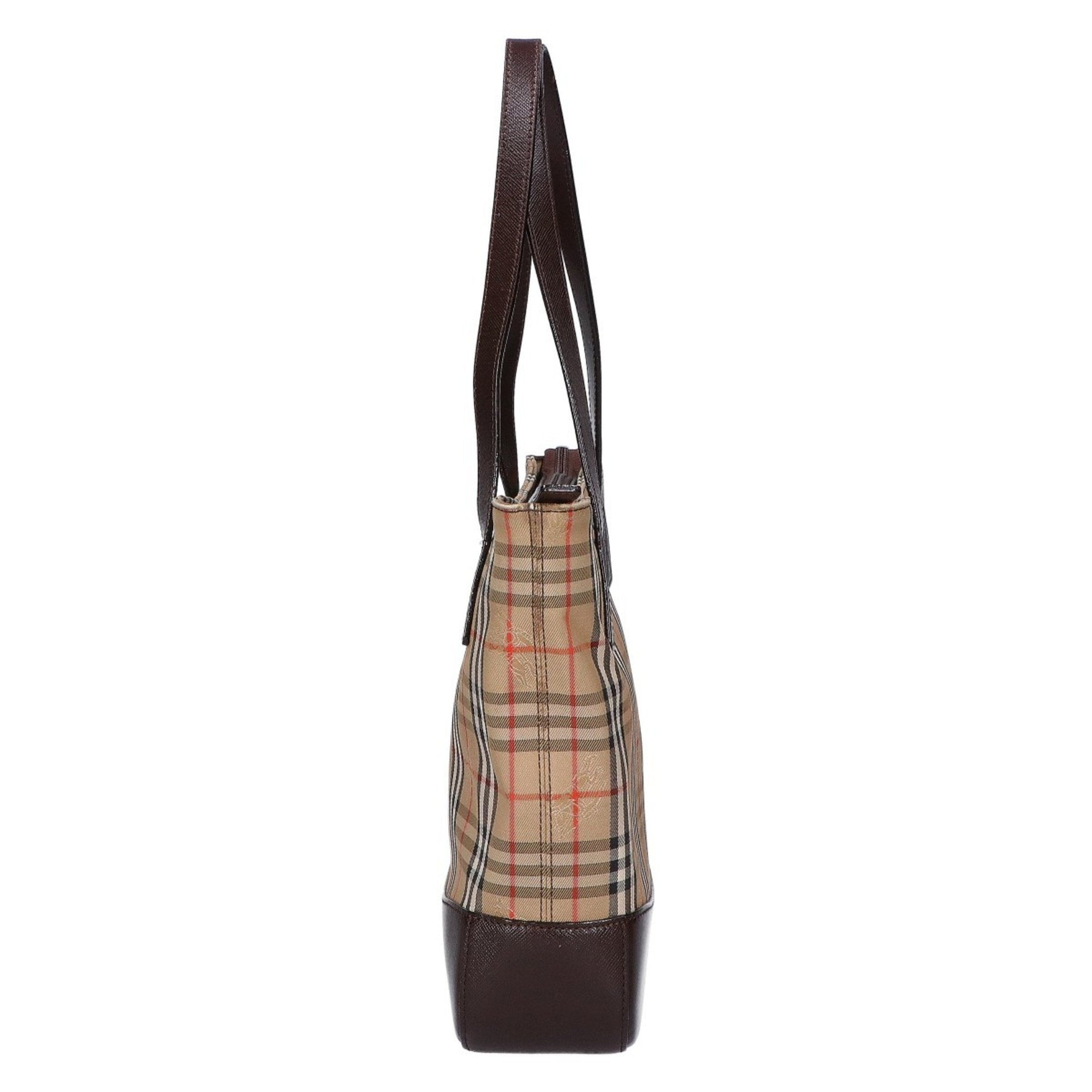 BURBERRY Nova Check x Leather Handbag Beige Brown