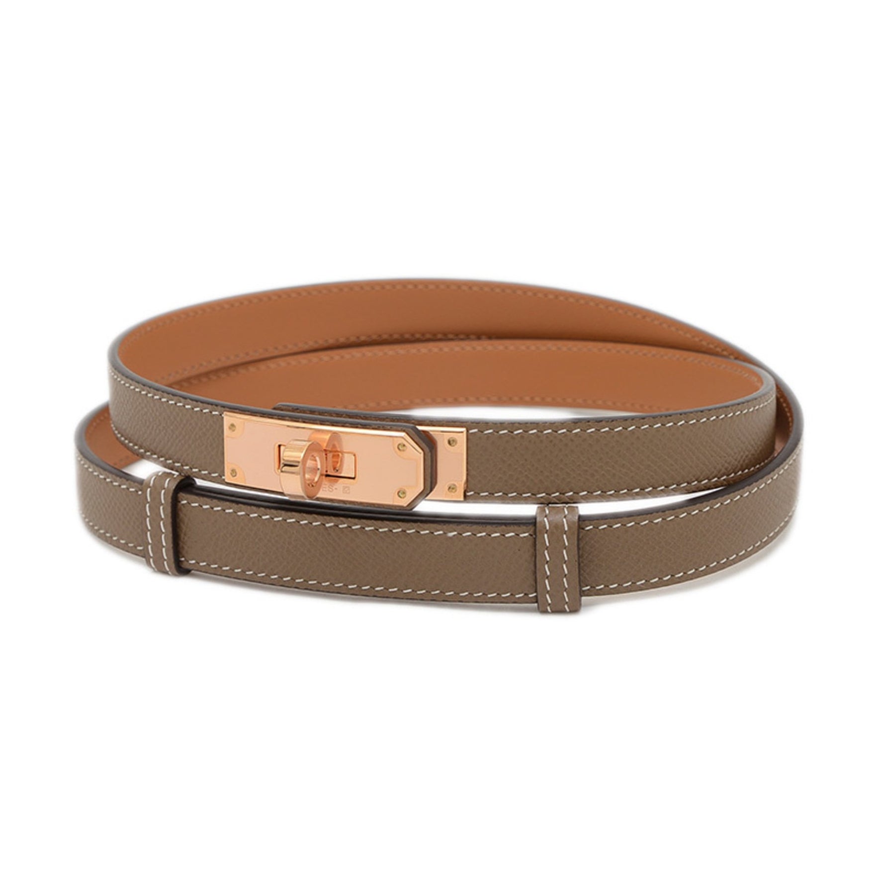 Hermes Hermès Kelly Belt 18 Epsom Etoupe Rose Gold Hardware K Stamp