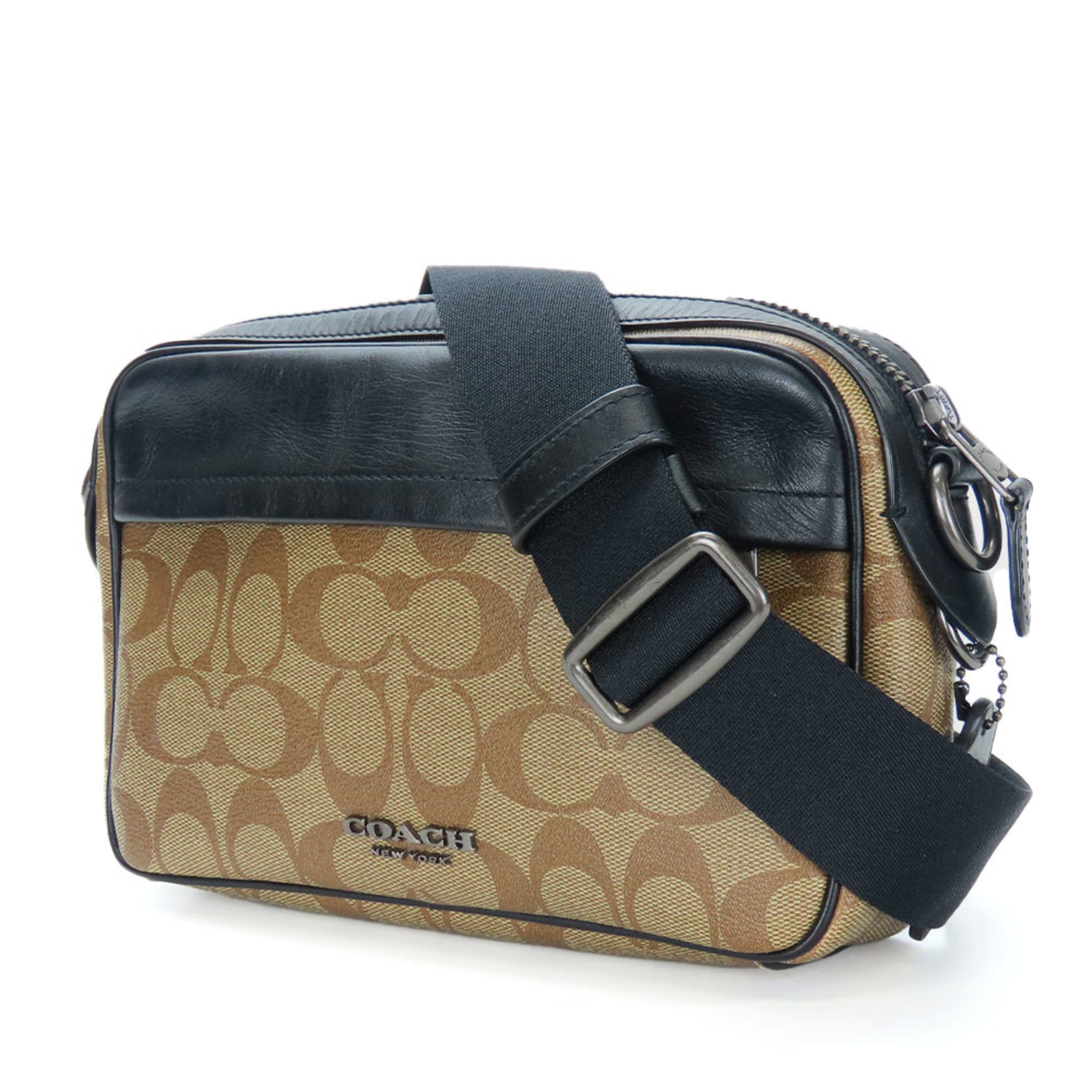 Coach Shoulder Bag Signature Leather Beige Black