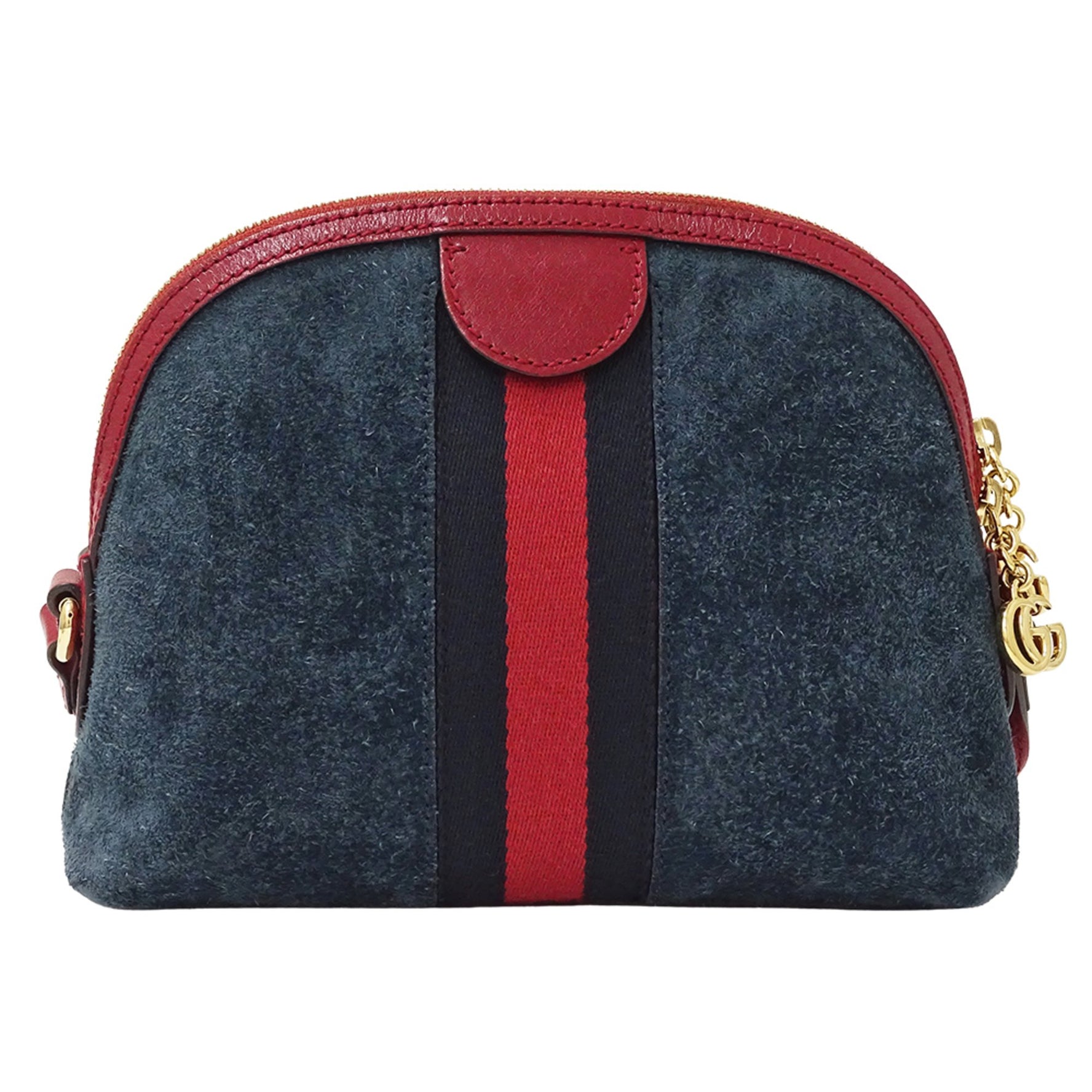 Gucci Ophidia Suede Shoulder Bag - Navy/Red. Small, crossbody mini bag.