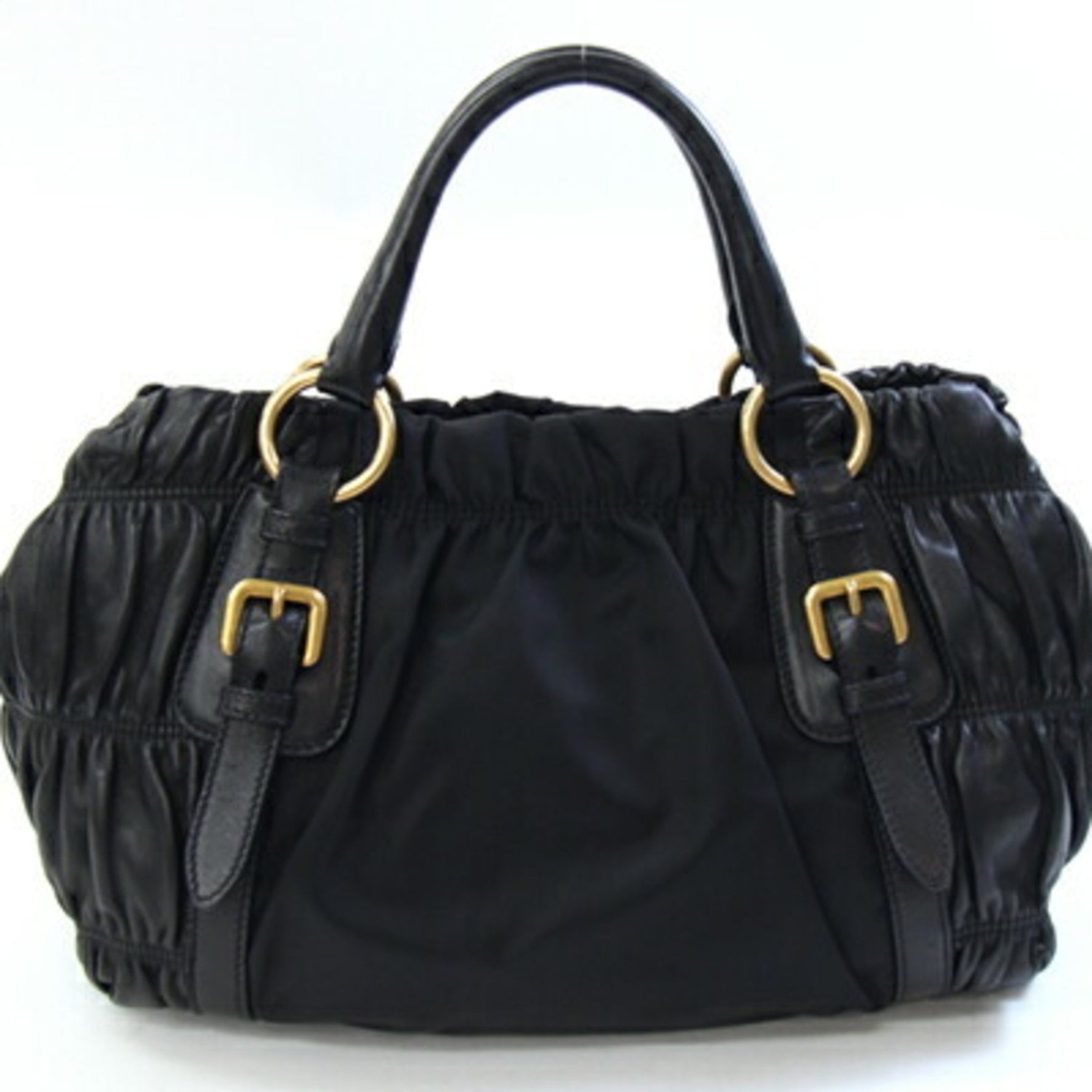 Prada Handbag Leather and Nylon Gathered
