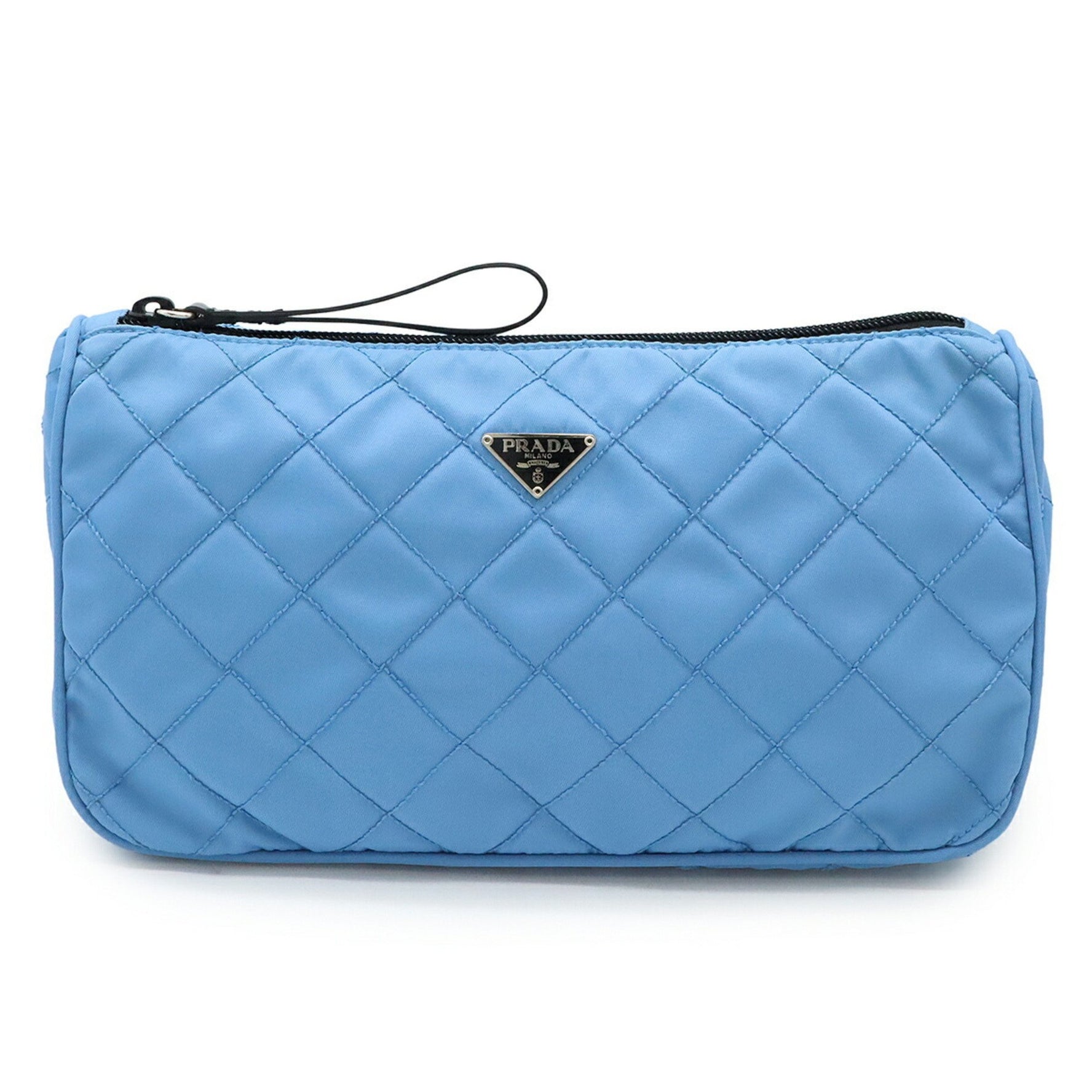 PRADA Multi-Pouch Pouch Clutch Bag, Quilted Nylon and Leather, Light Blue, Black