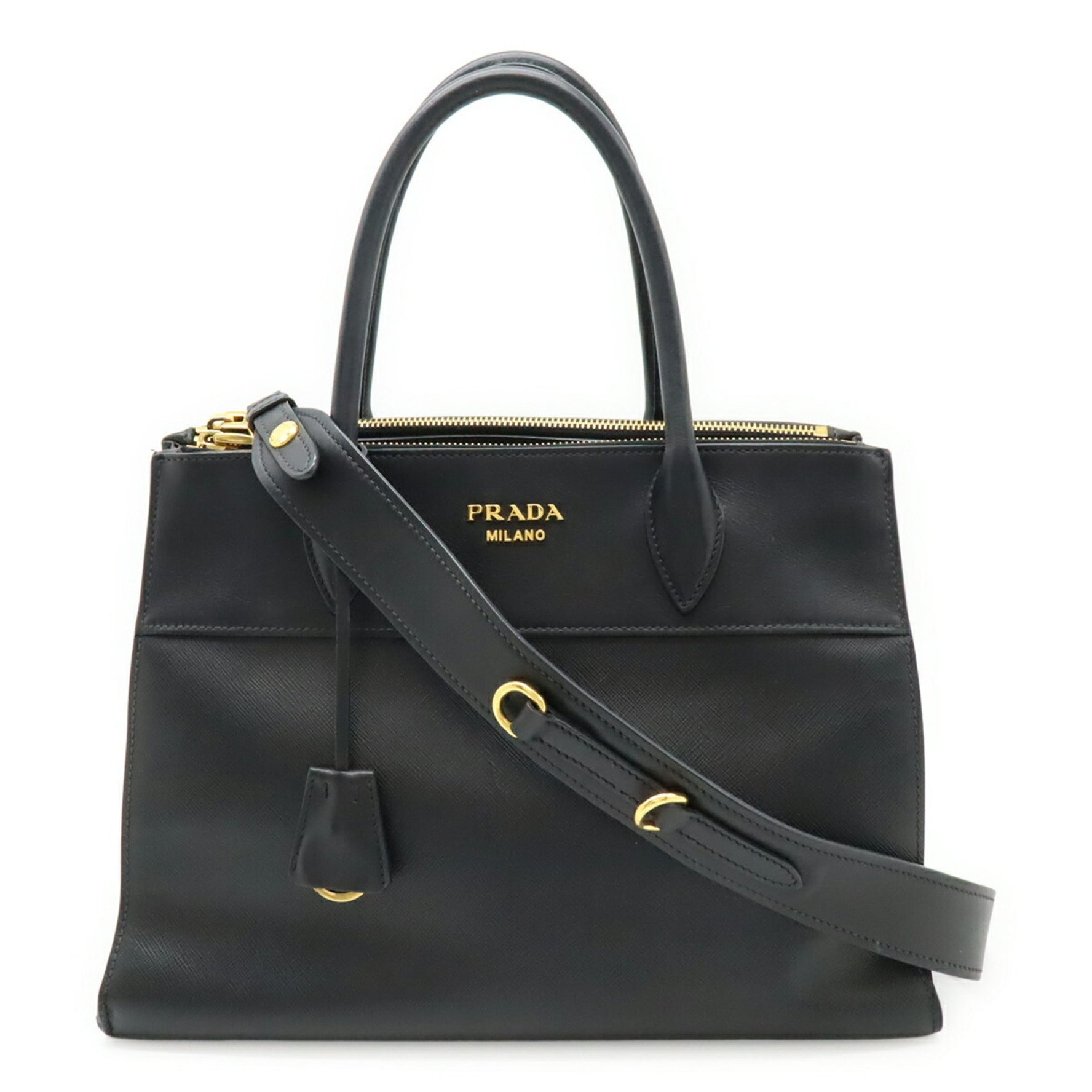 PRADA Paradigm Handbag/Shoulder Bag in Saffiano Leather, Nero Black, Purchased at a Japanese Boutique