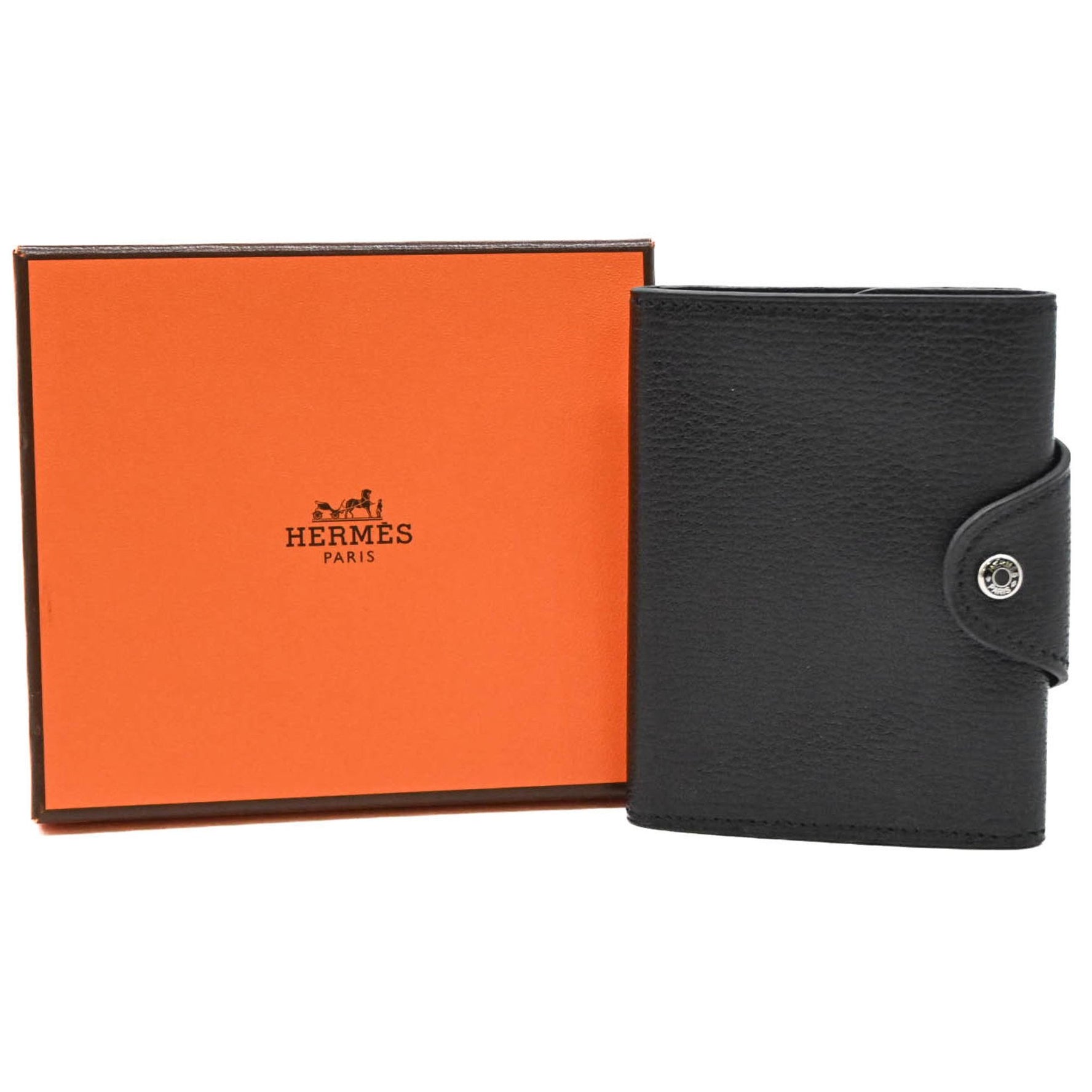 HERMES Iliad Ulysse Combat Wallet Business Card Holder/Card Case Vache Leather Men's