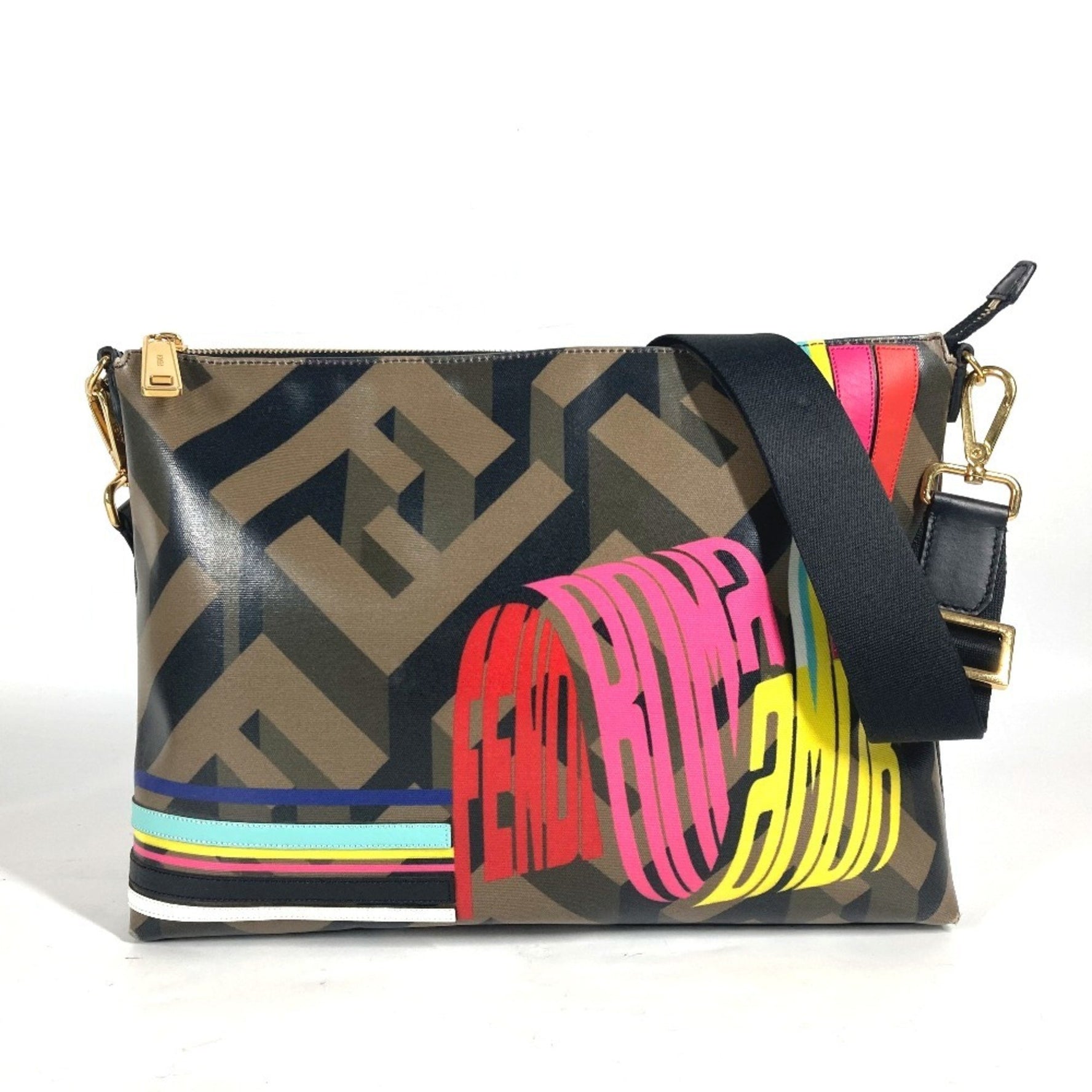 FENDI Multicolor Rainbow Shoulder Bag Brown