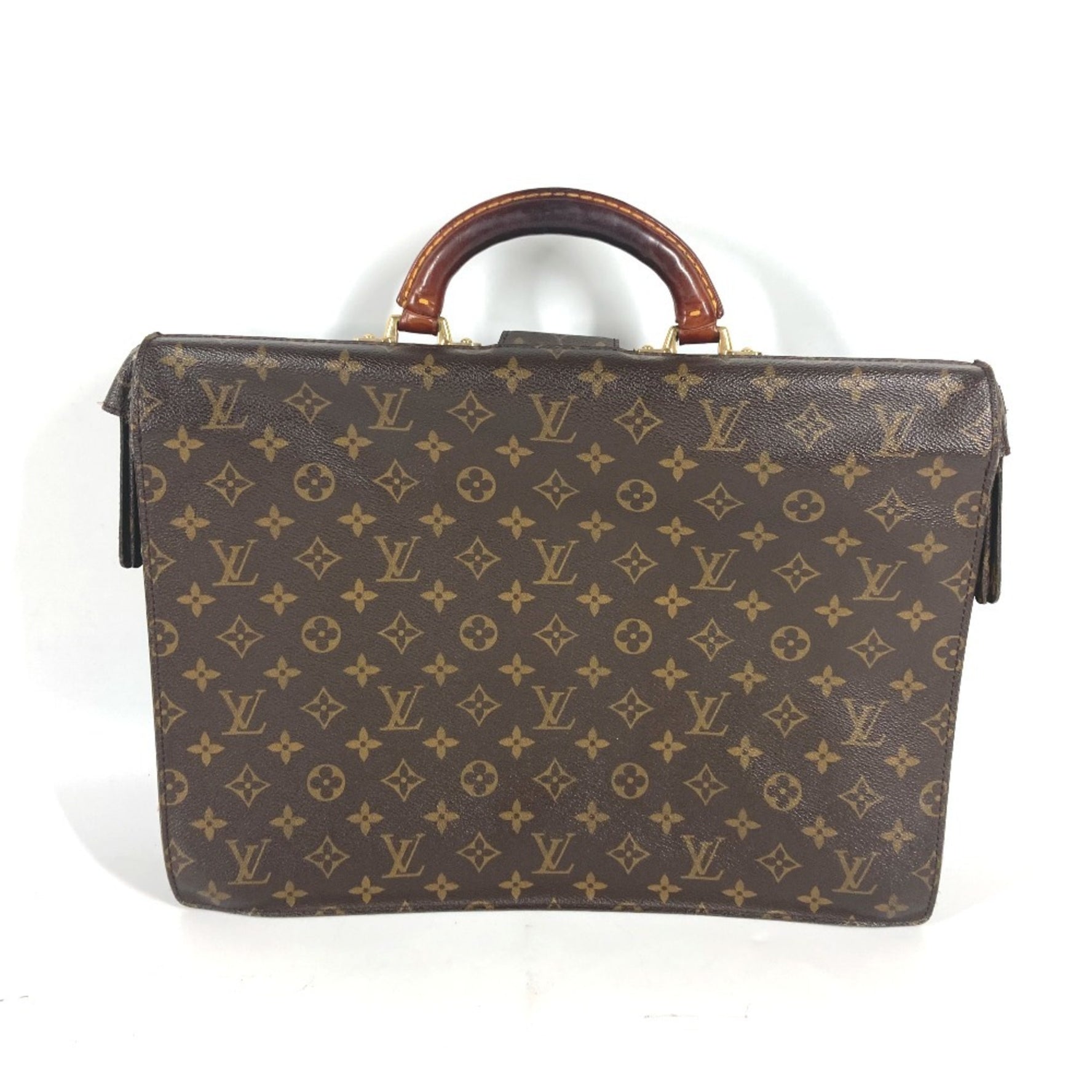 Louis Vuitton Monogram Serviette Fermoir Document Bag Briefcase Business Canvas Men's Brown