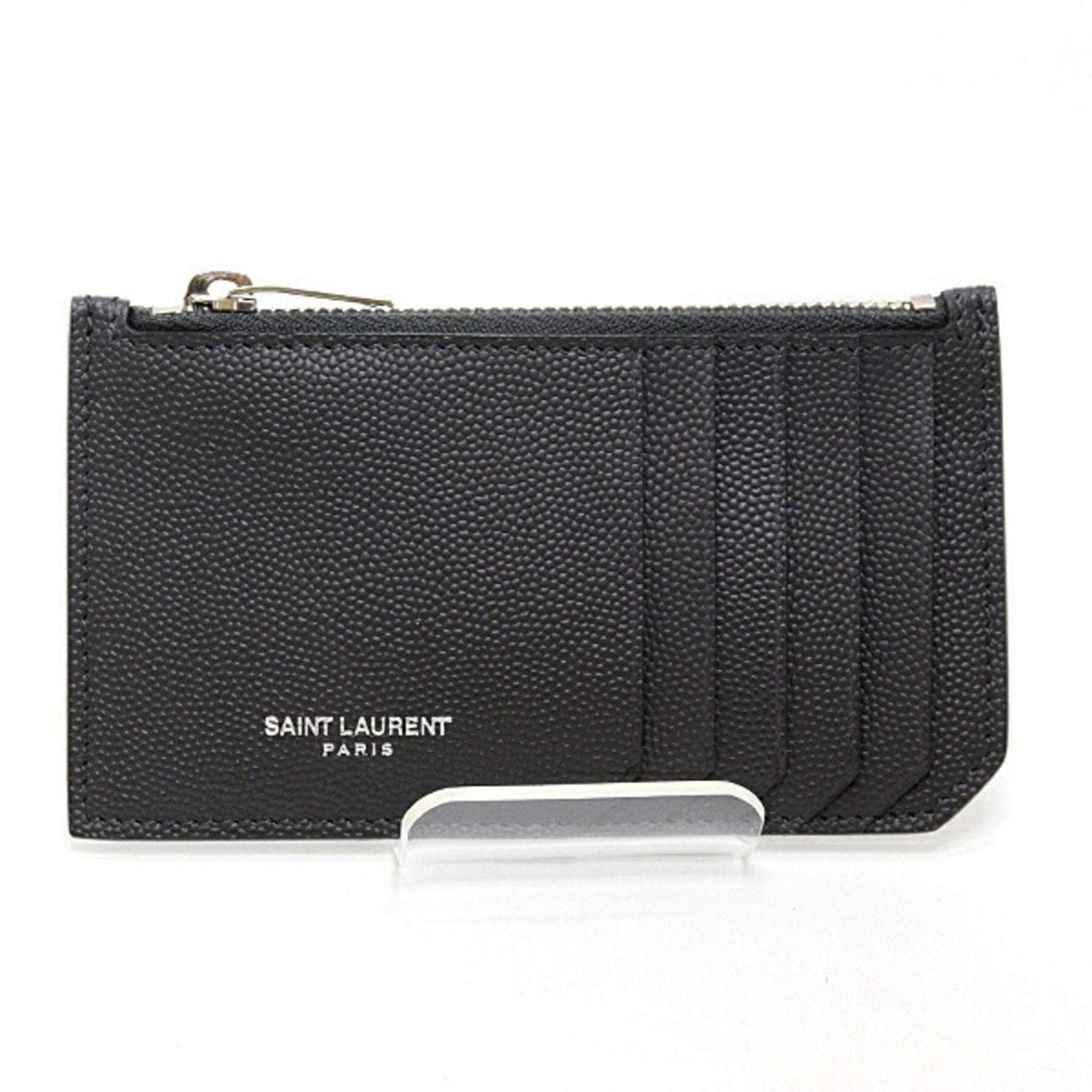 Saint Laurent Zip Card Case Coin Leather Dark Gray