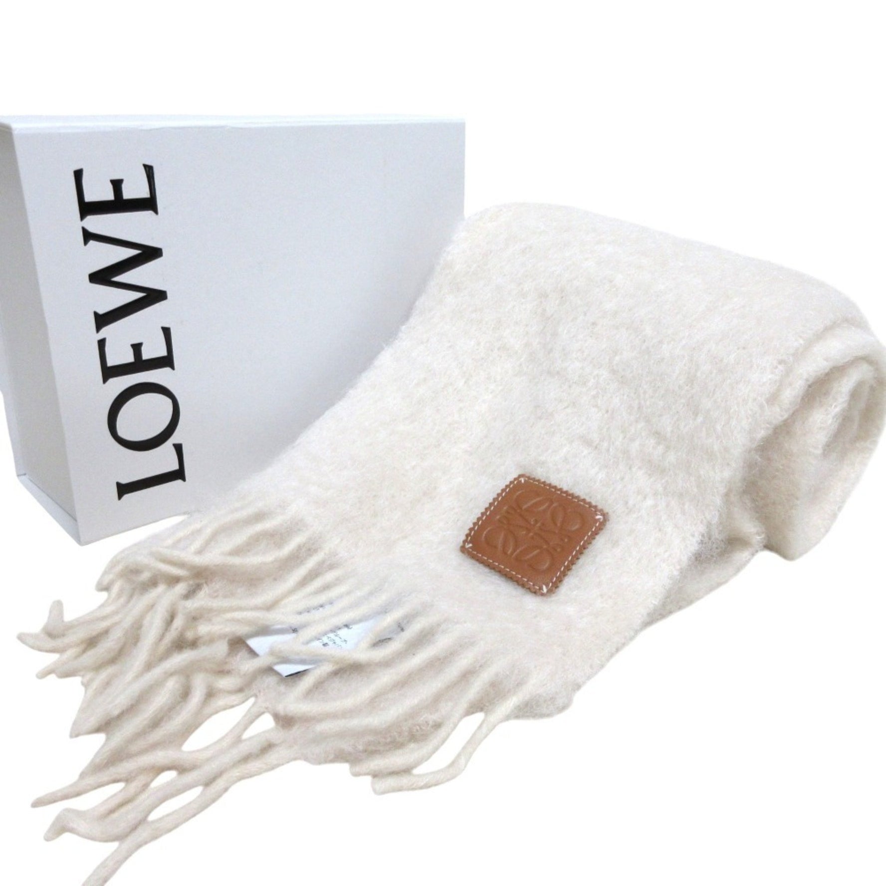 LOEWE Anagram Leather Patch Mohair Wool Fringe Scarf Men's