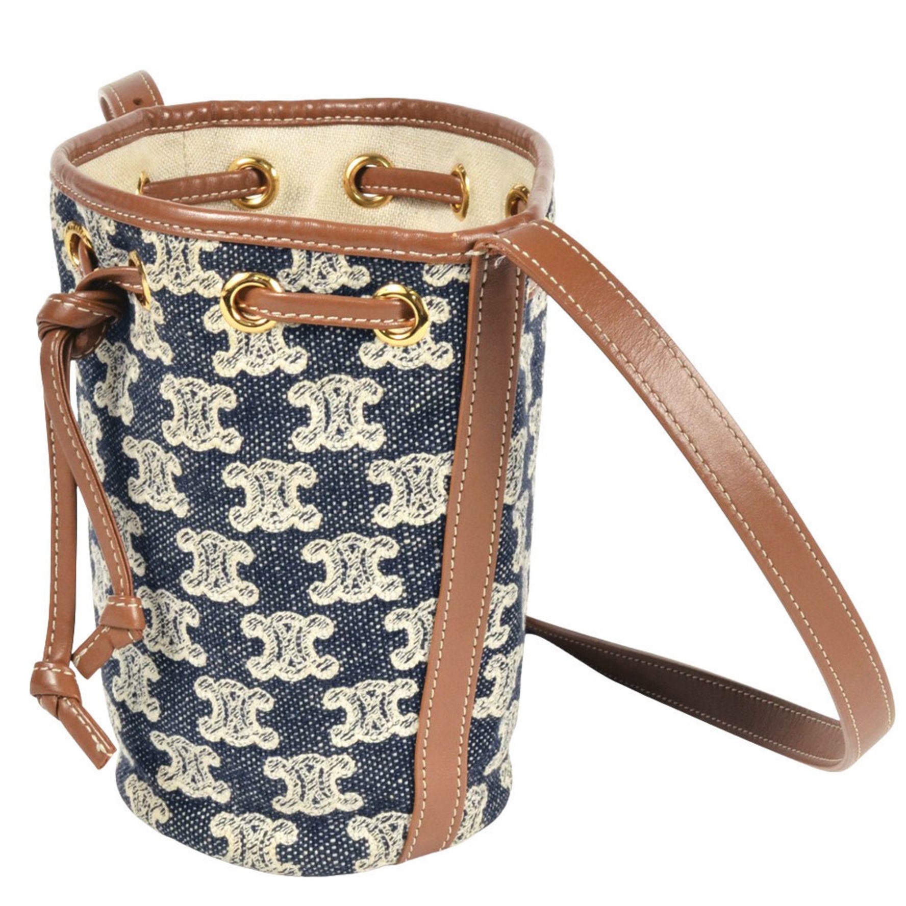 CELINE Triomphe Micro Drawstring Shoulder Bag Canvas Navy