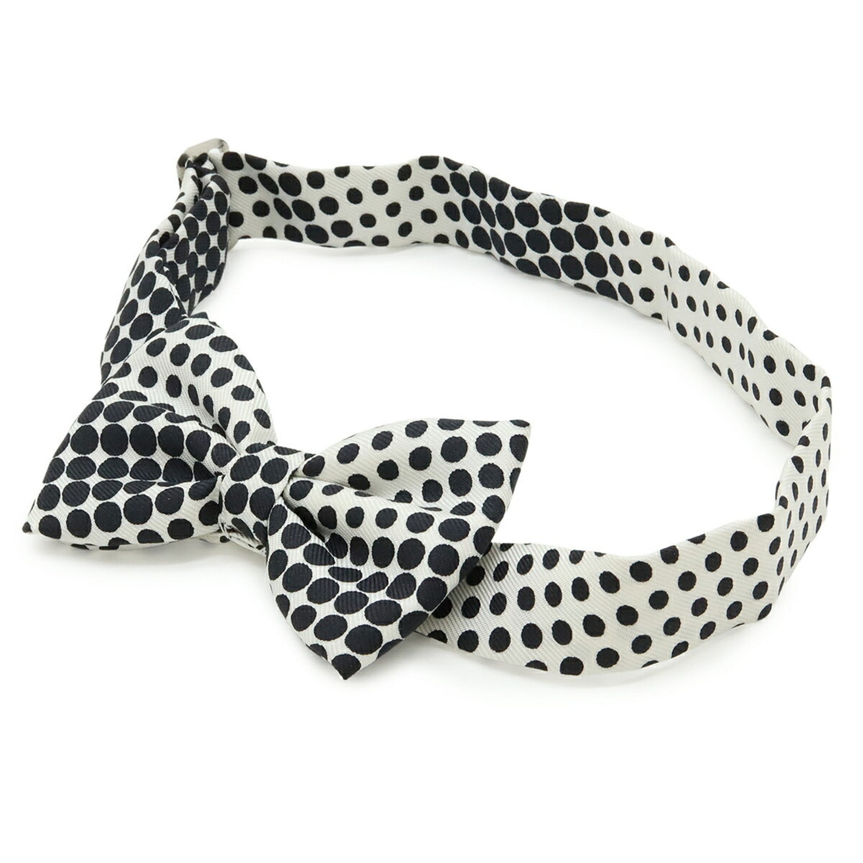 HERMES Bow Tie, Polka Dot Pattern, 100% Silk, White, Black