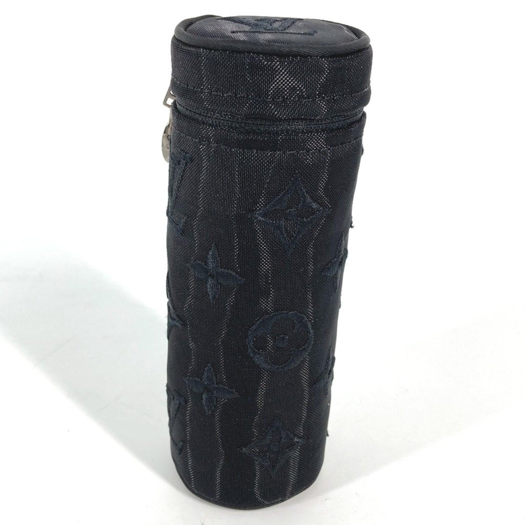 Louis Vuitton Monogram Mesh Pouch Only Cylinder Case Key Holder Bag Charm Cotton Polyester Black