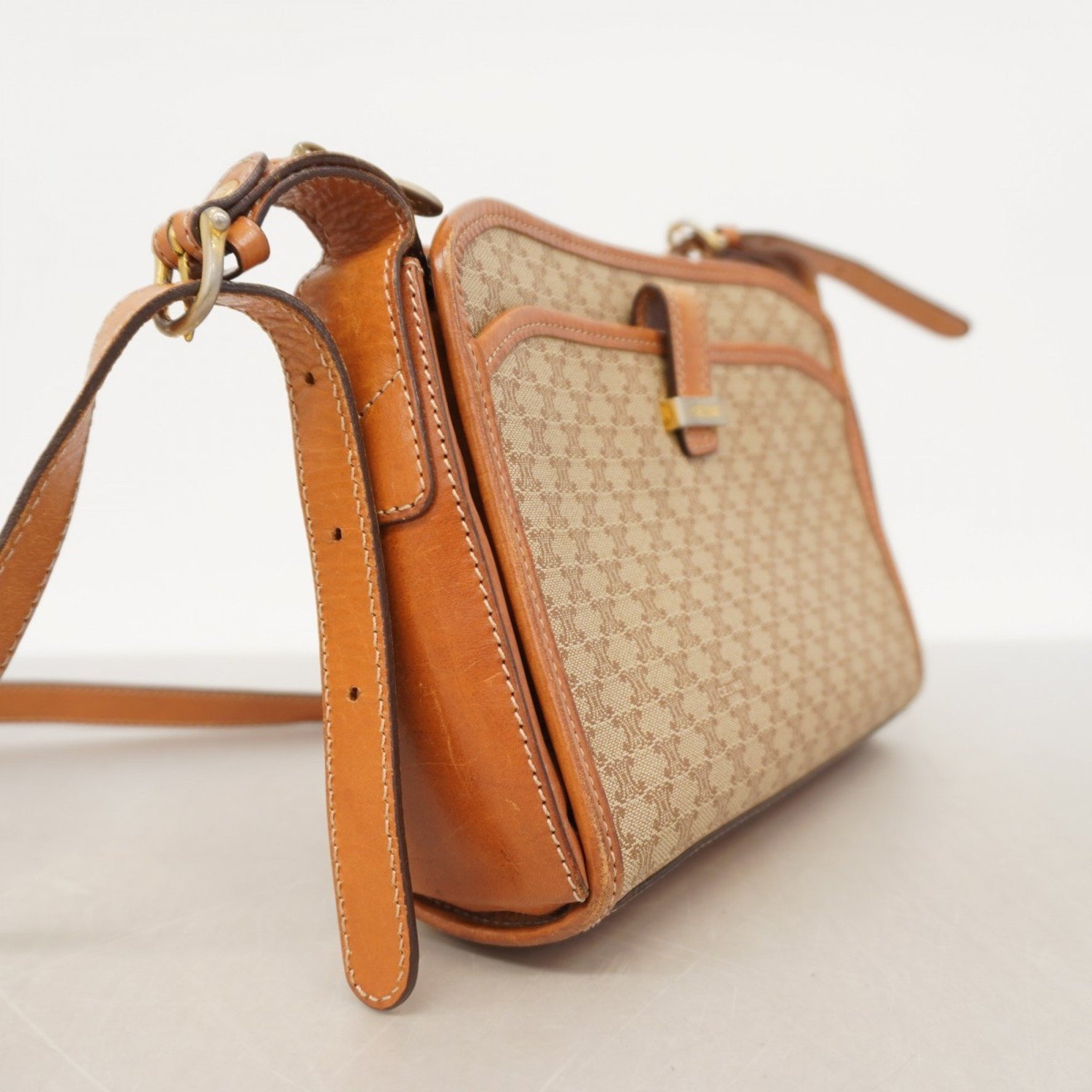 Celine Shoulder Bag Macadam Beige Brown