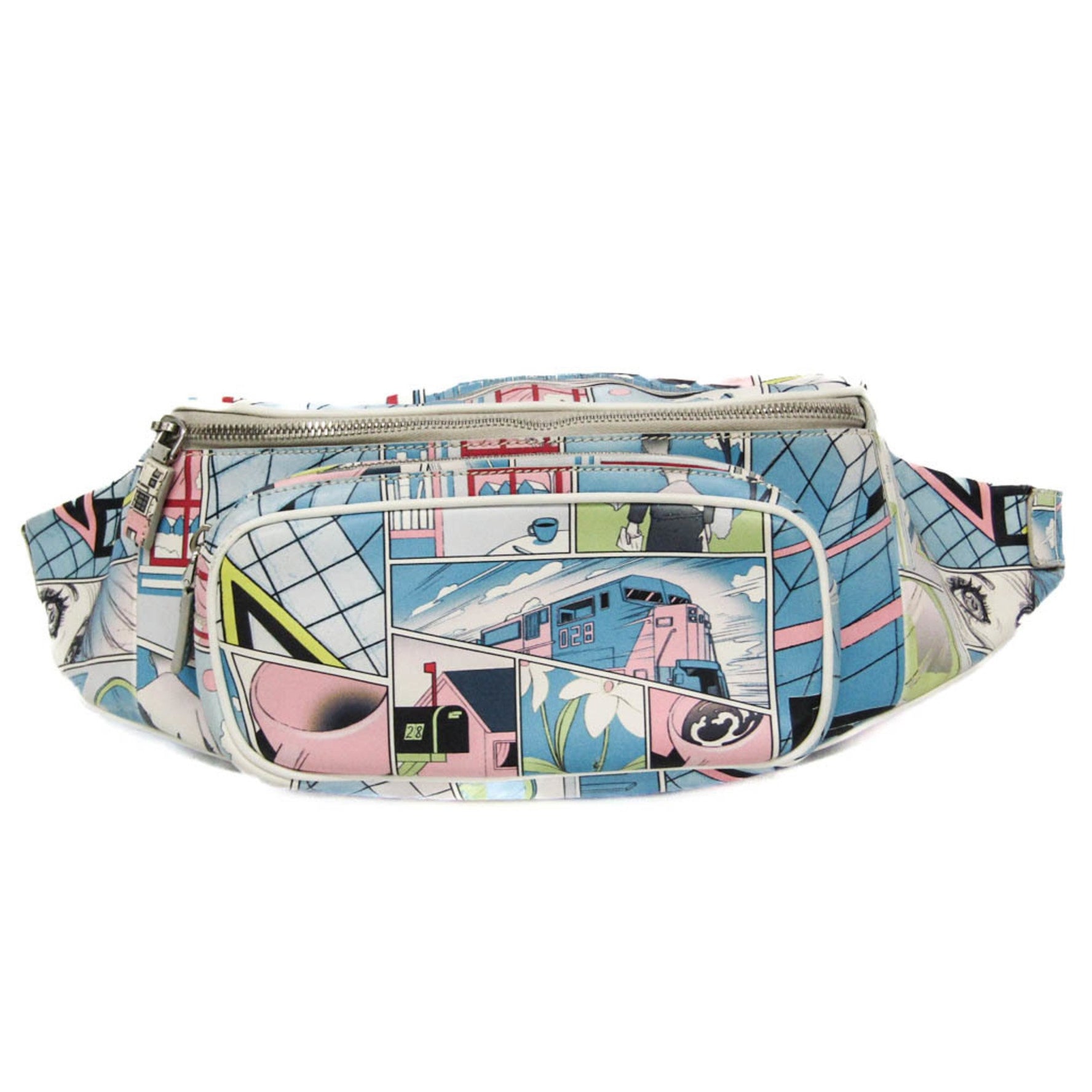 Prada Comic Book Pattern Women,Men Leather Fanny Pack Blue,Multi-color
