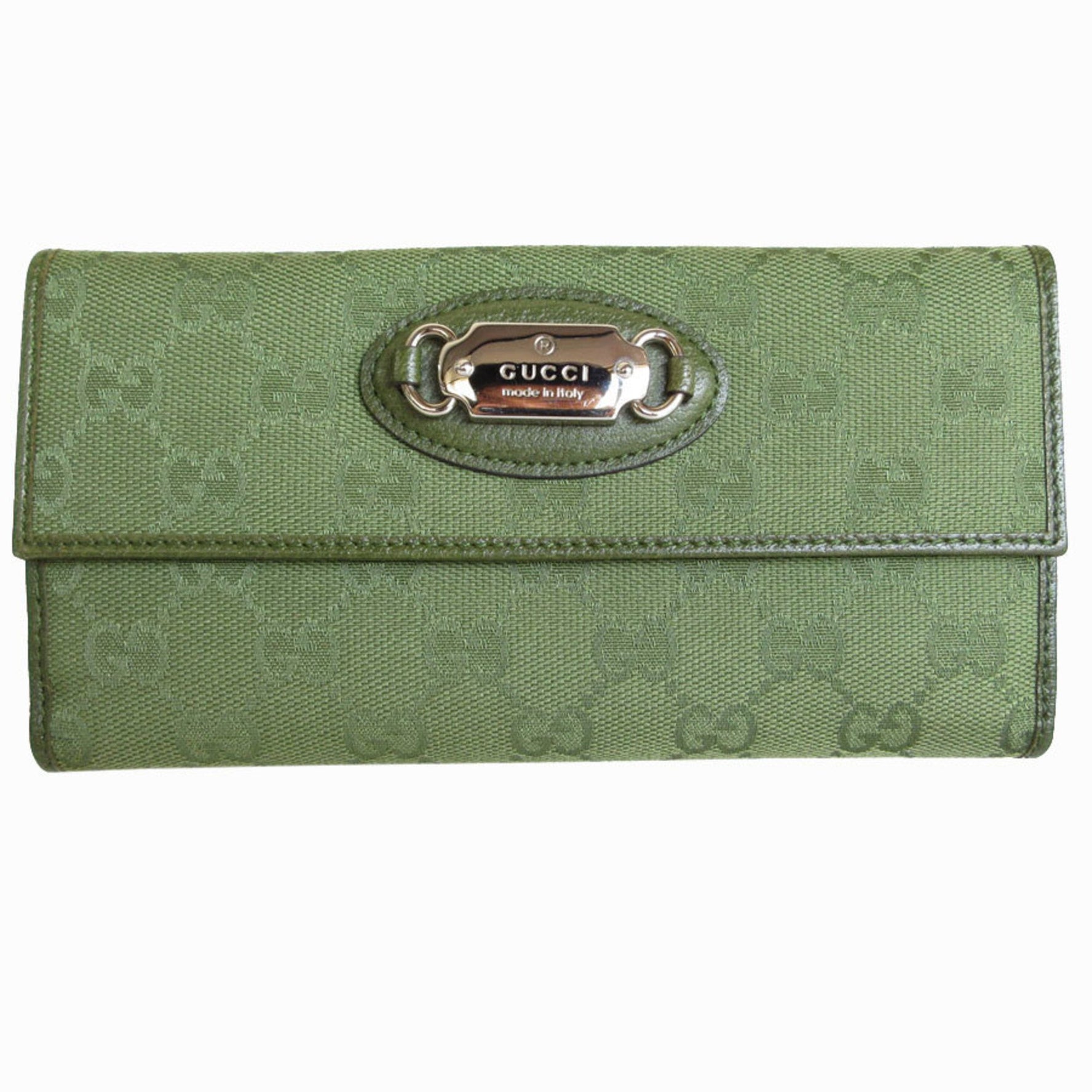GUCCI Bi-fold long wallet GG canvas khaki green silver