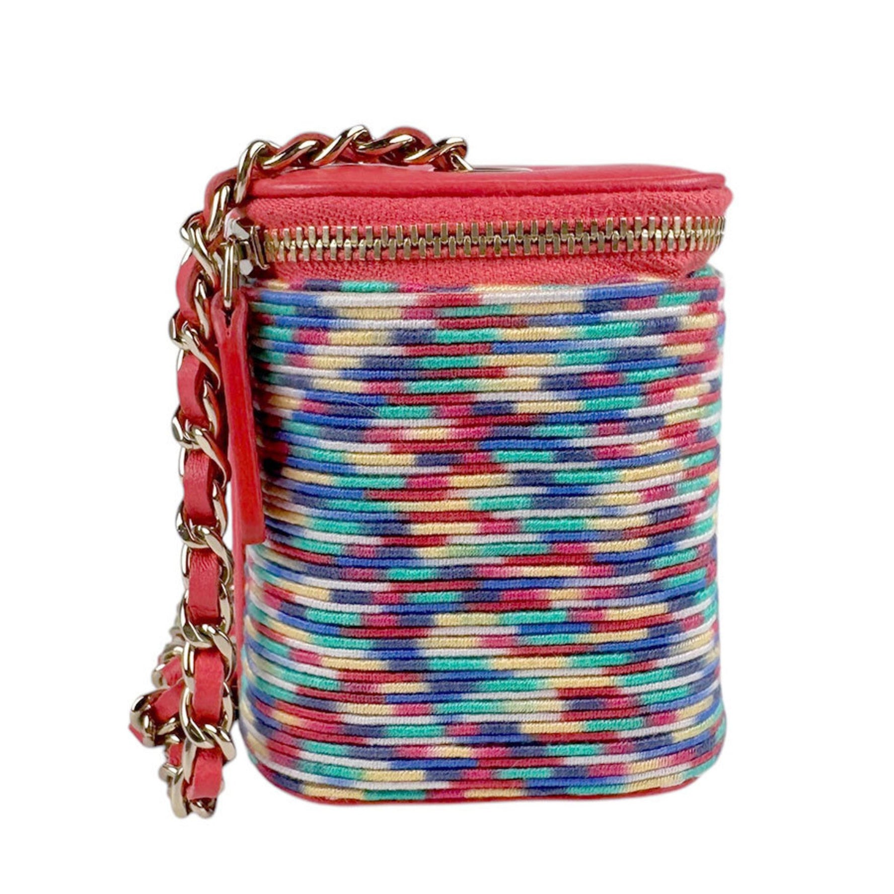 CHANEL Shoulder Bag Small Vanity Cotton Leather Pink Multicolor Gold