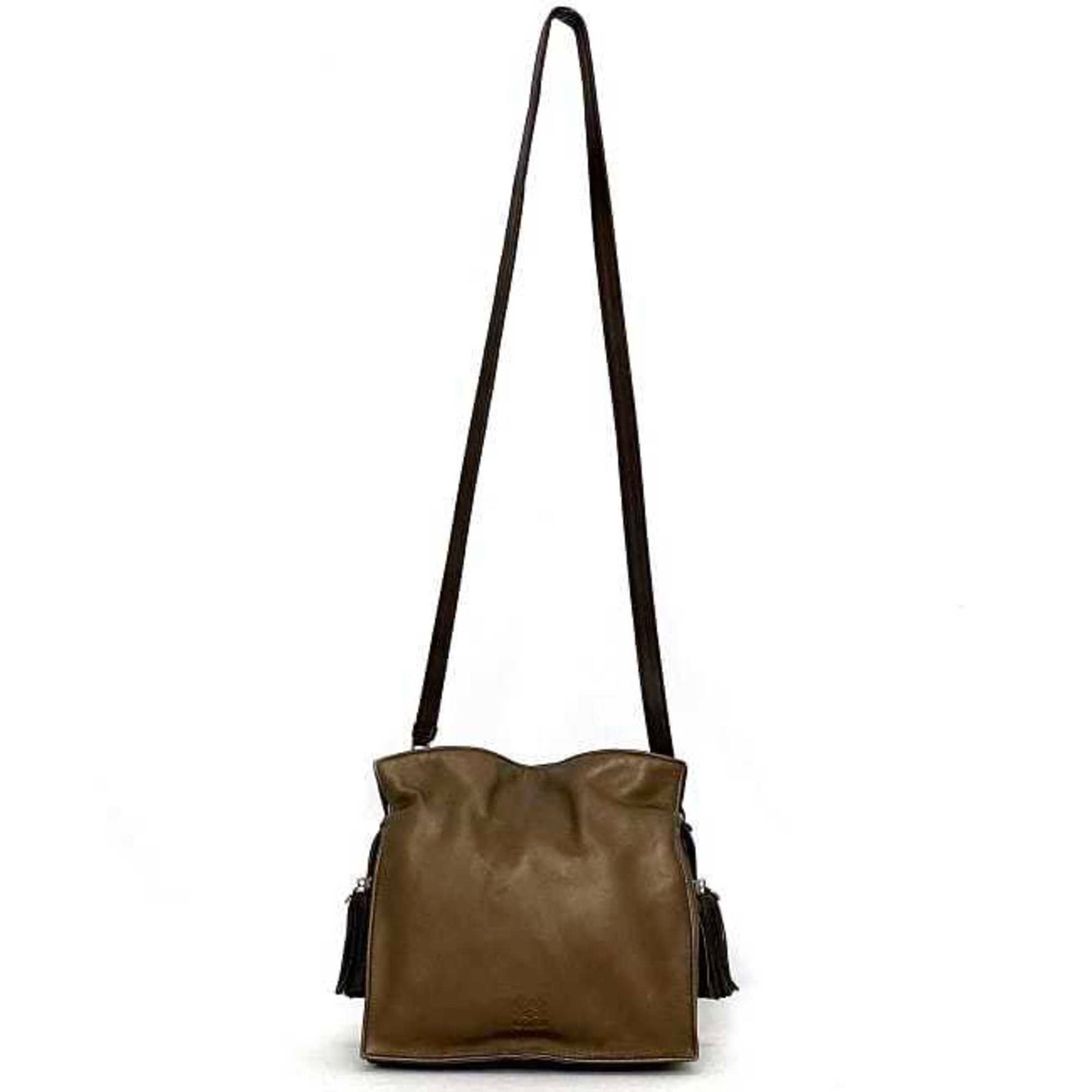 LOEWE Shoulder Bag Flamenco 22 Silver Nappa Leather Tassel Ladies