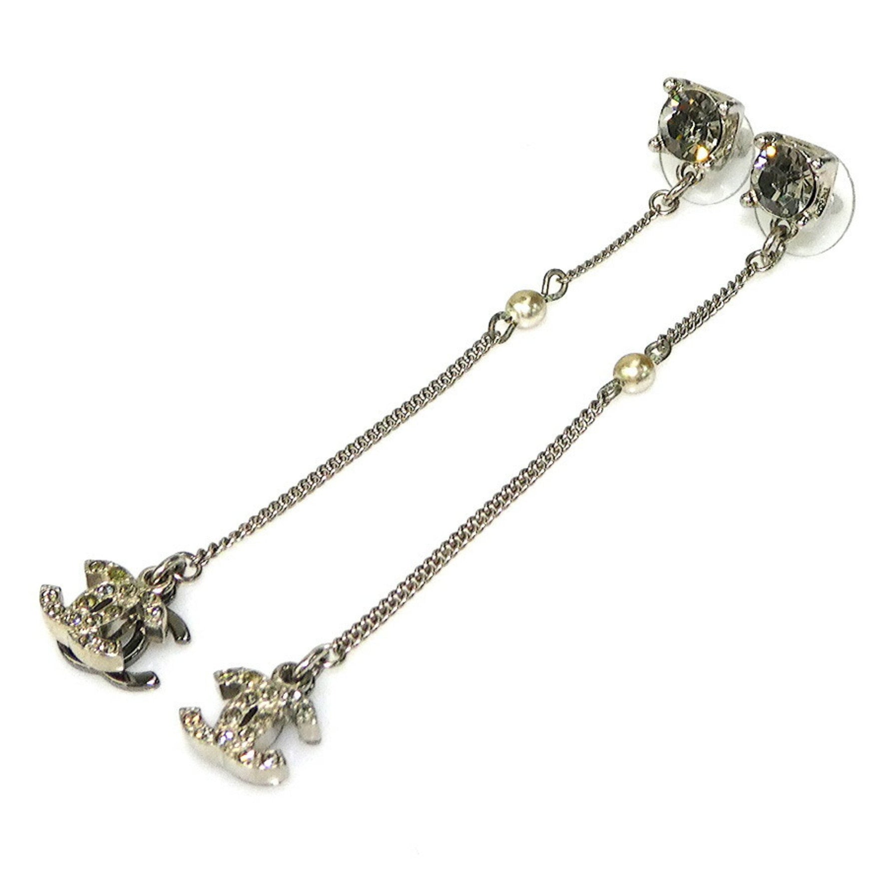 CHANEL Coco Mark Metal Rhinestone Earrings