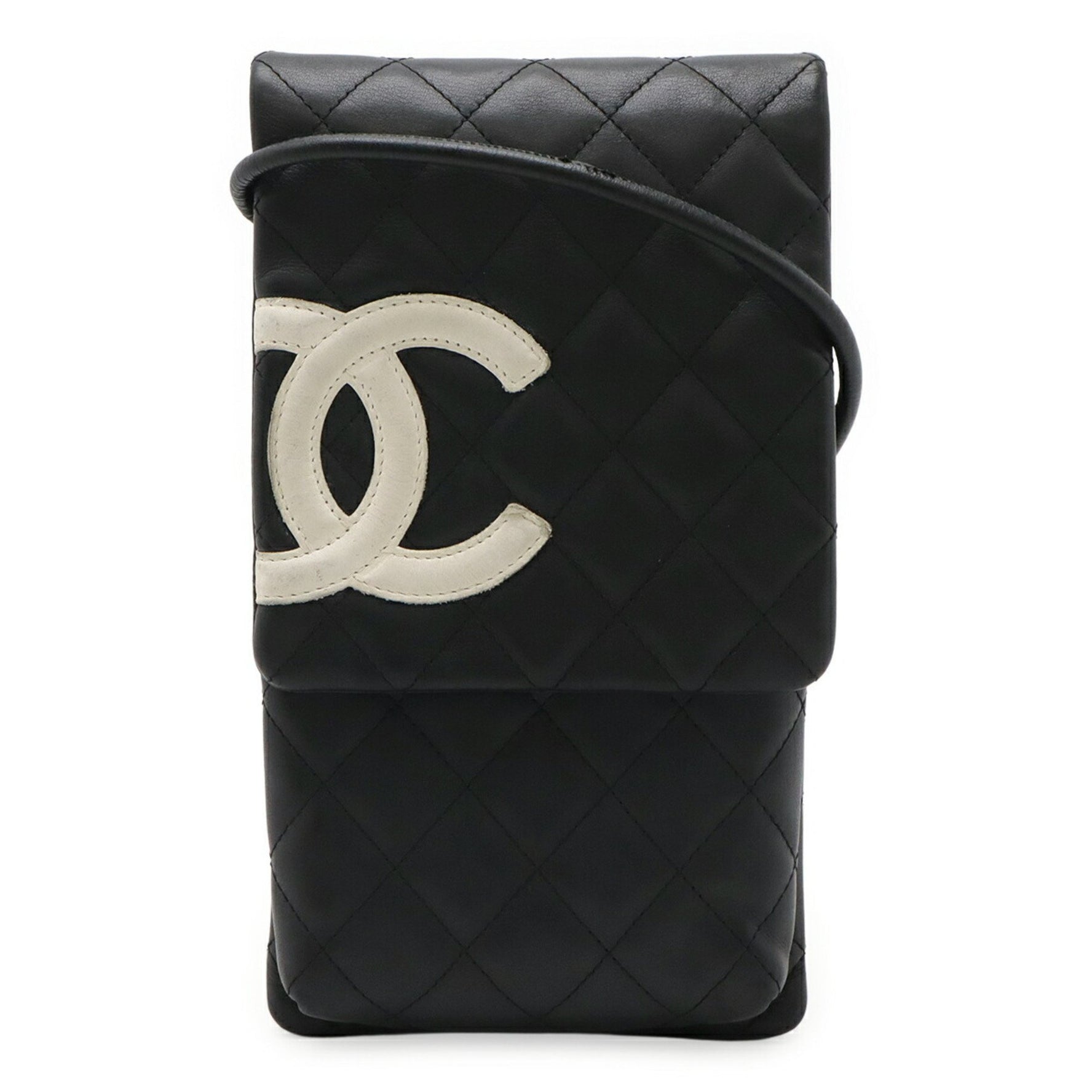 CHANEL Cambon Line Coco Mark Shoulder Bag/Pouch/Pochette in Black and White Calfskin Leather