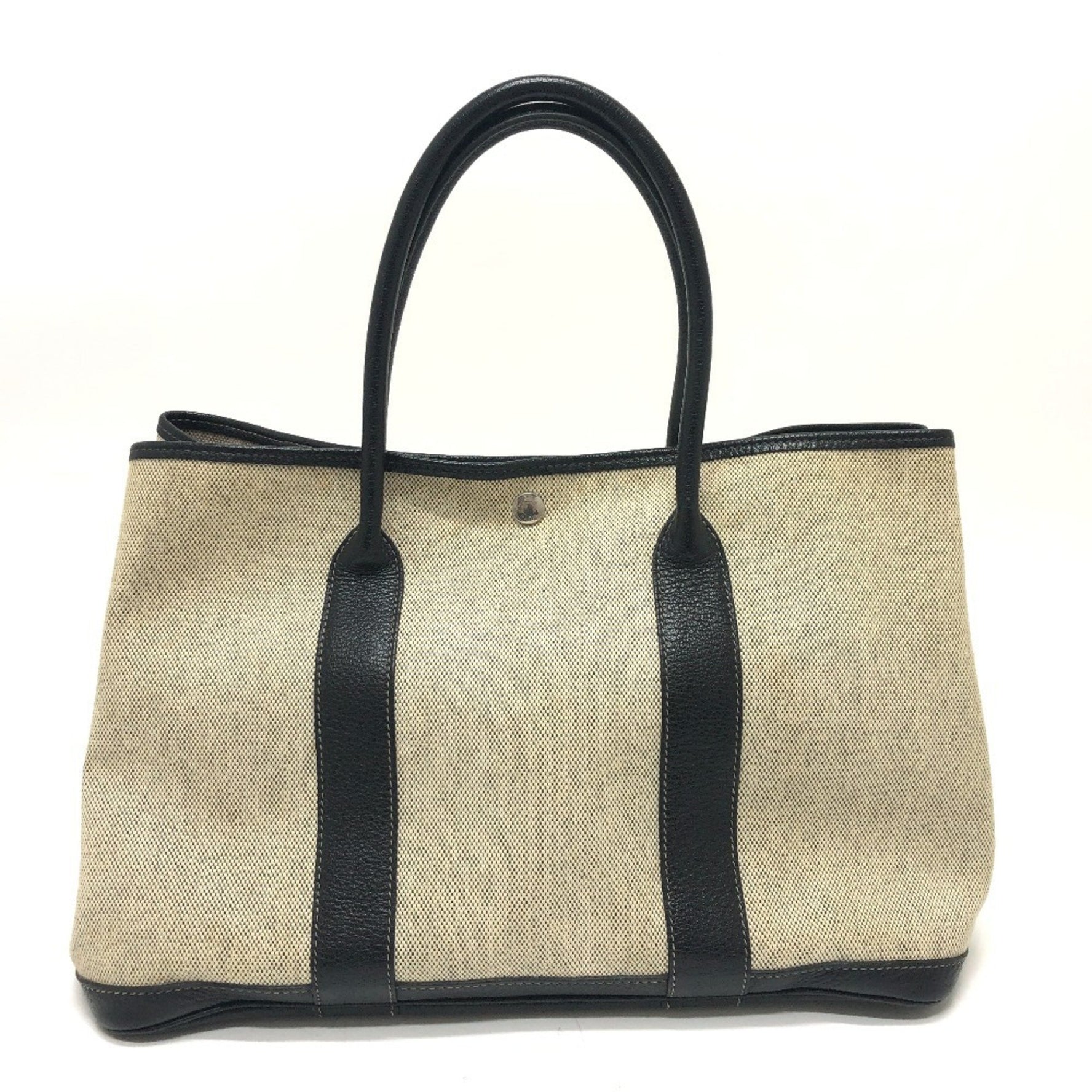HERMES Garden Party PM Handbag Tote Bag in Toile H / Buffle Skipper, Black x Natural