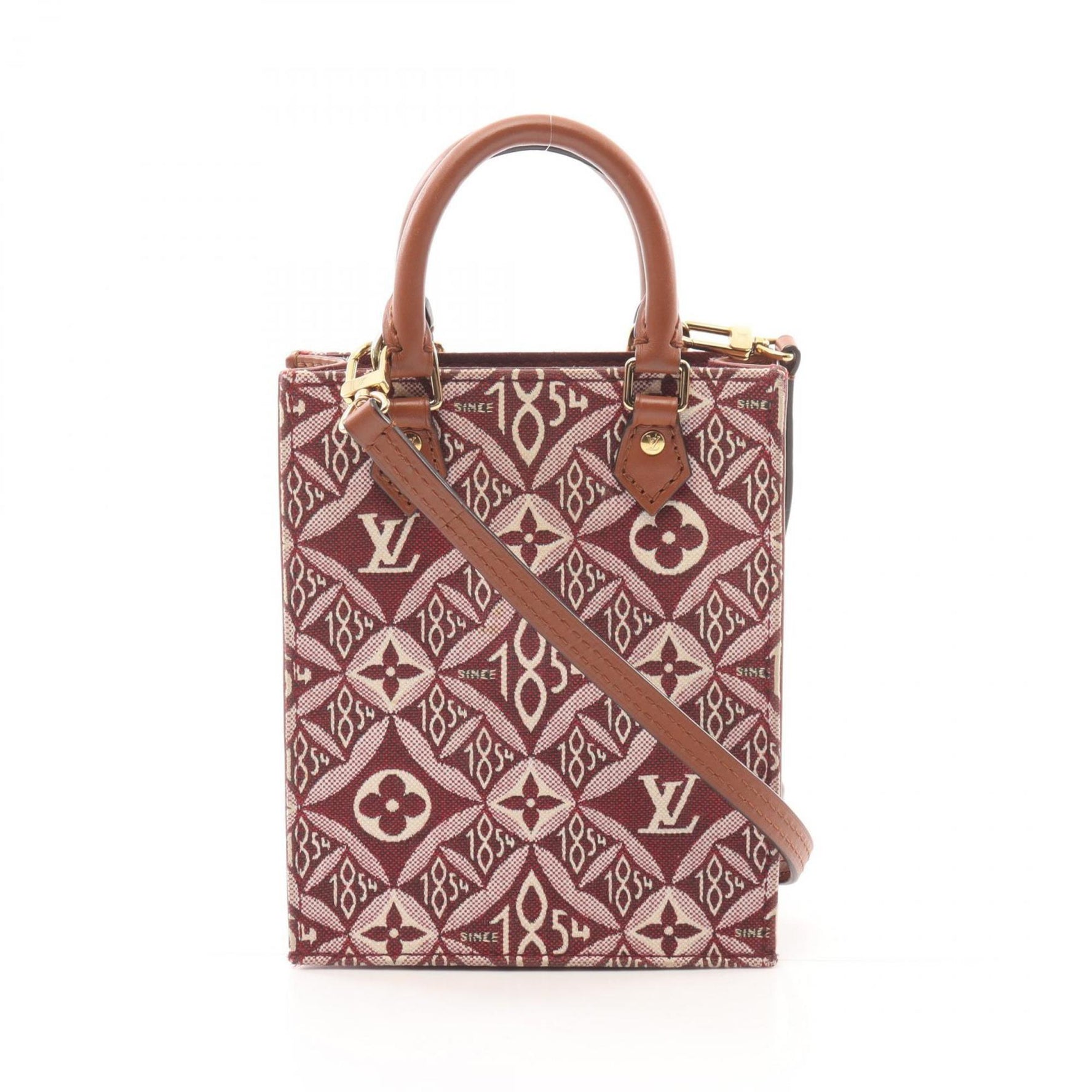 Louis Vuitton Petite Sac Plat Handbag Canvas Leather Monogram Jacquard Bordeaux Brown