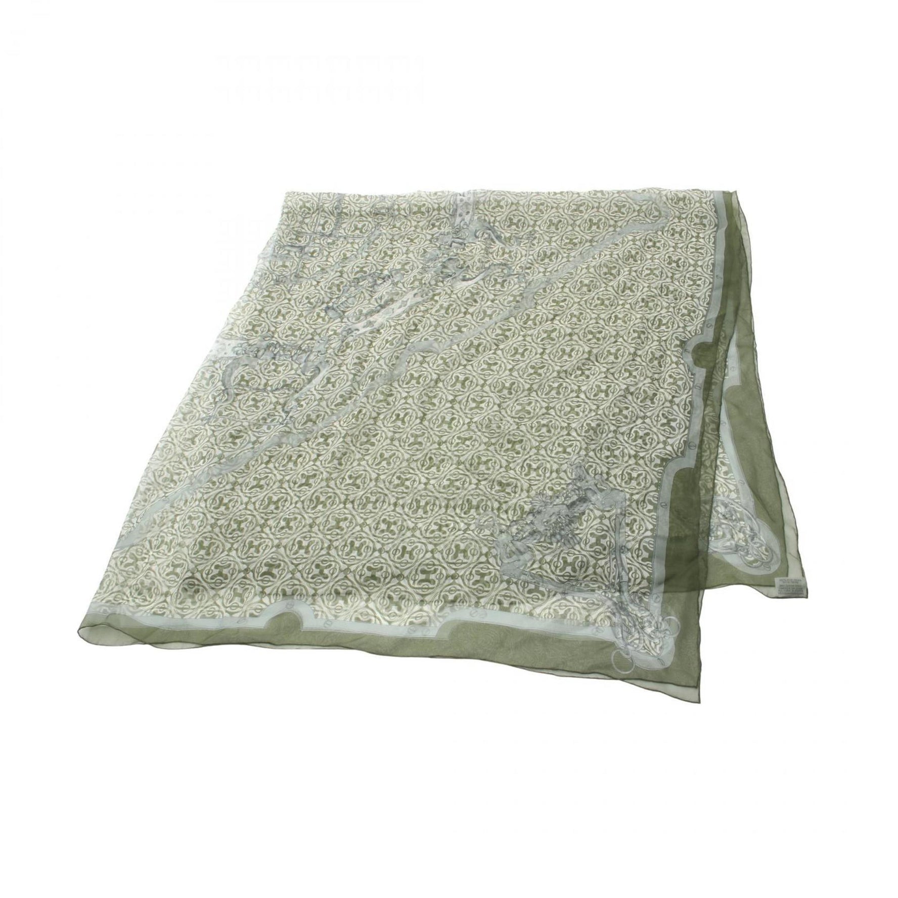 HERMES MORS ET GOURMETTES Carre Gean 140 Silk Scarf Khaki Multicolor