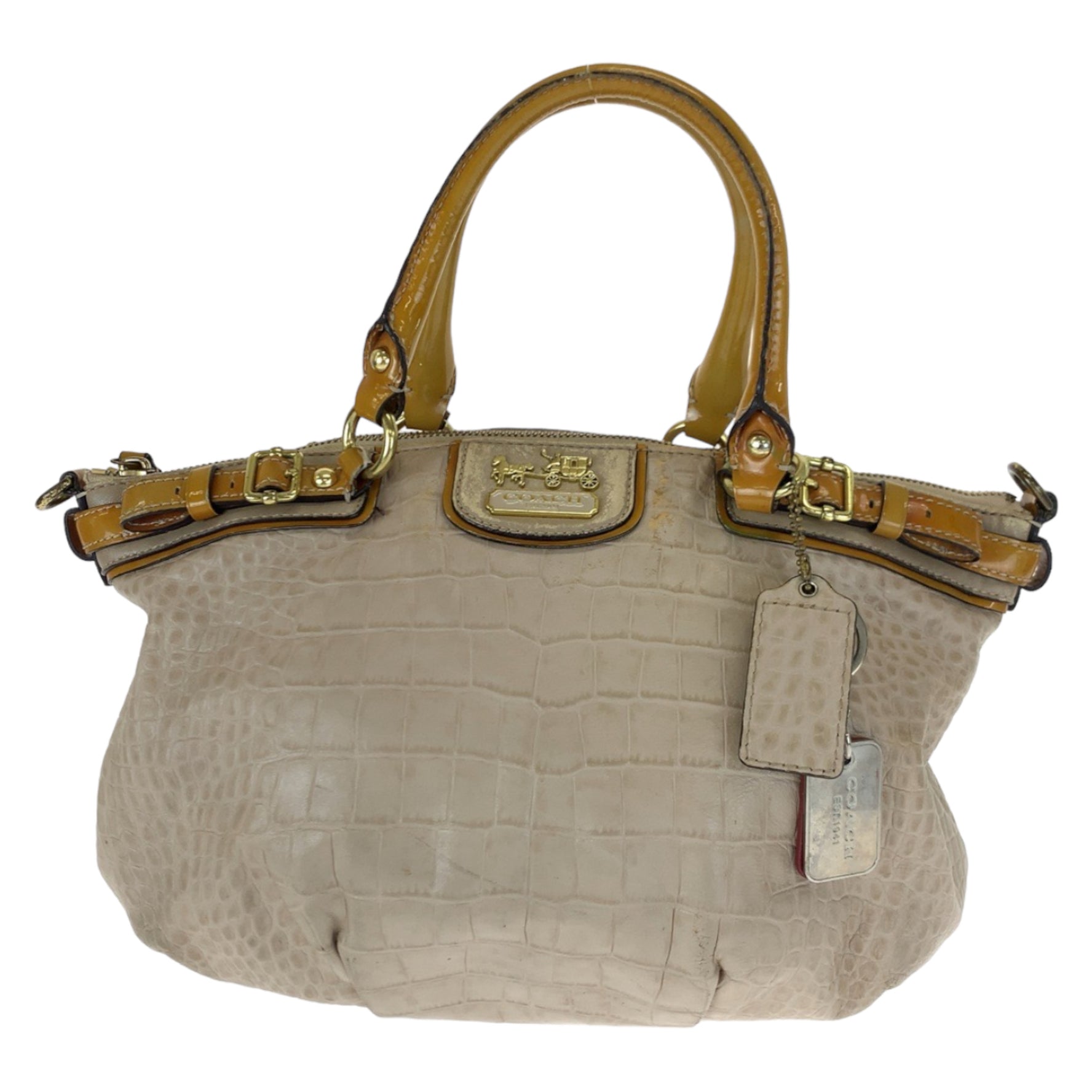 COACH Madison embossed crossbody beige mustard leather tote bag shoulder handbag