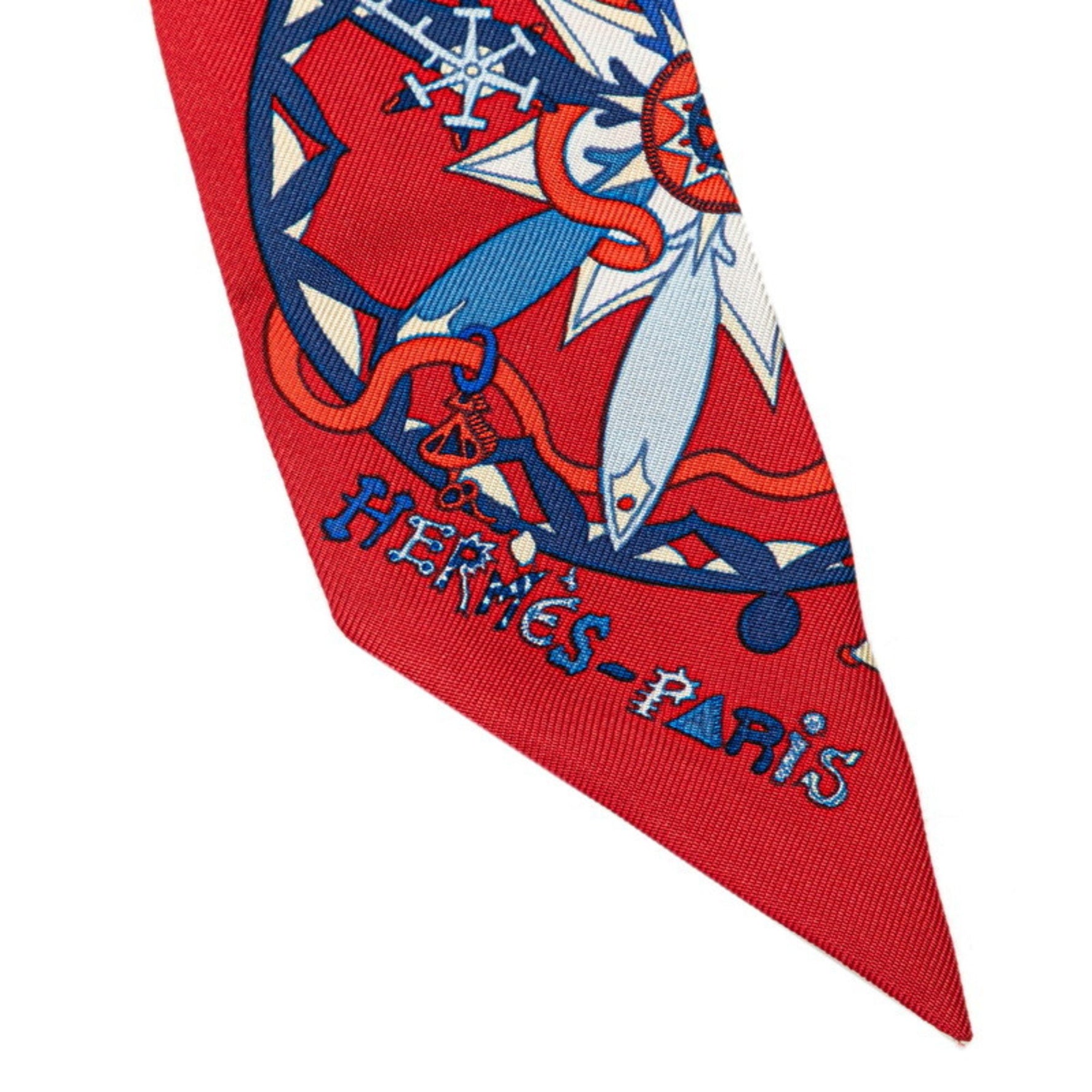 Hermes Hermès Twilly La Folle Parade Scarf, Red Multicolor Silk