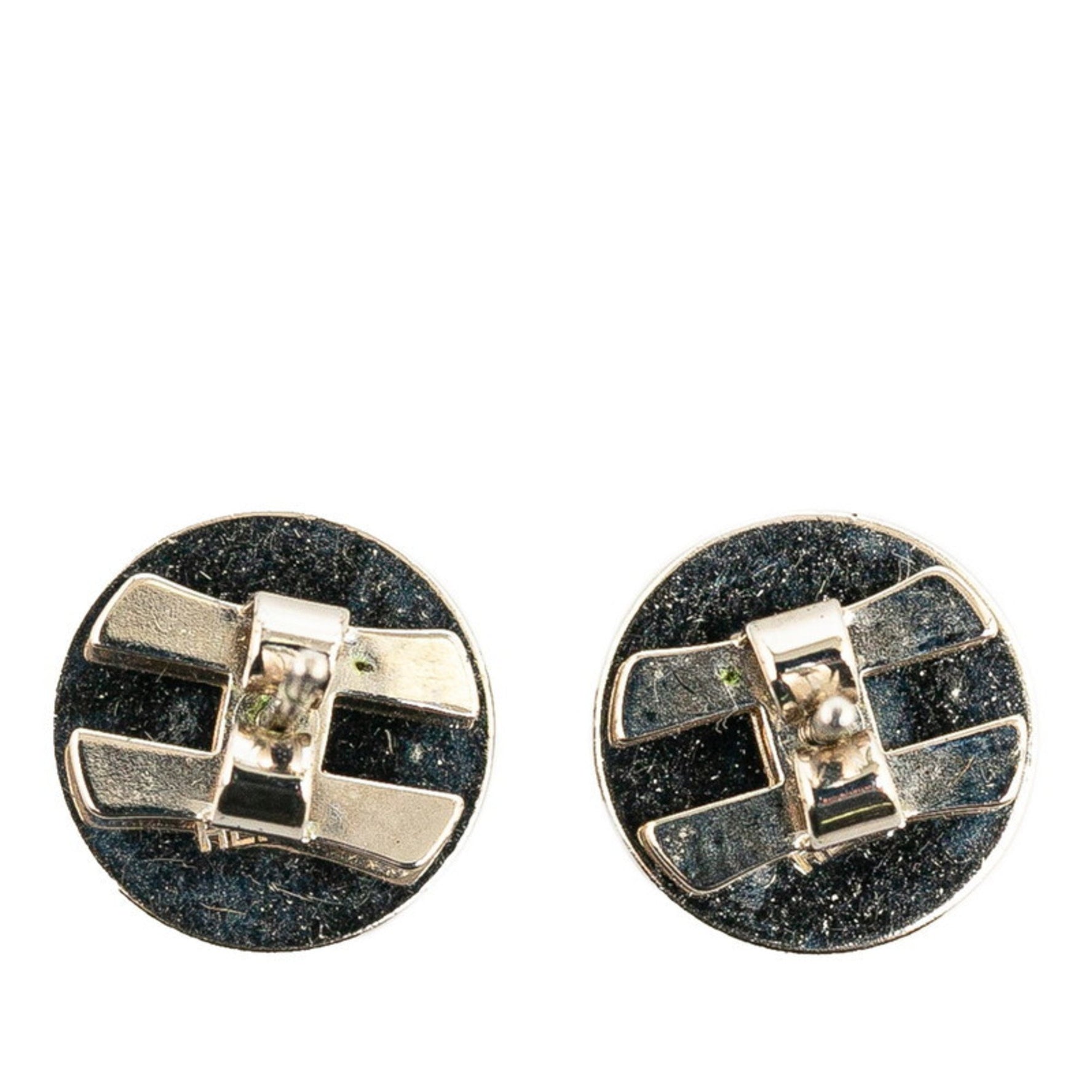 Hermes Eclipse Earrings Green Silver Metal