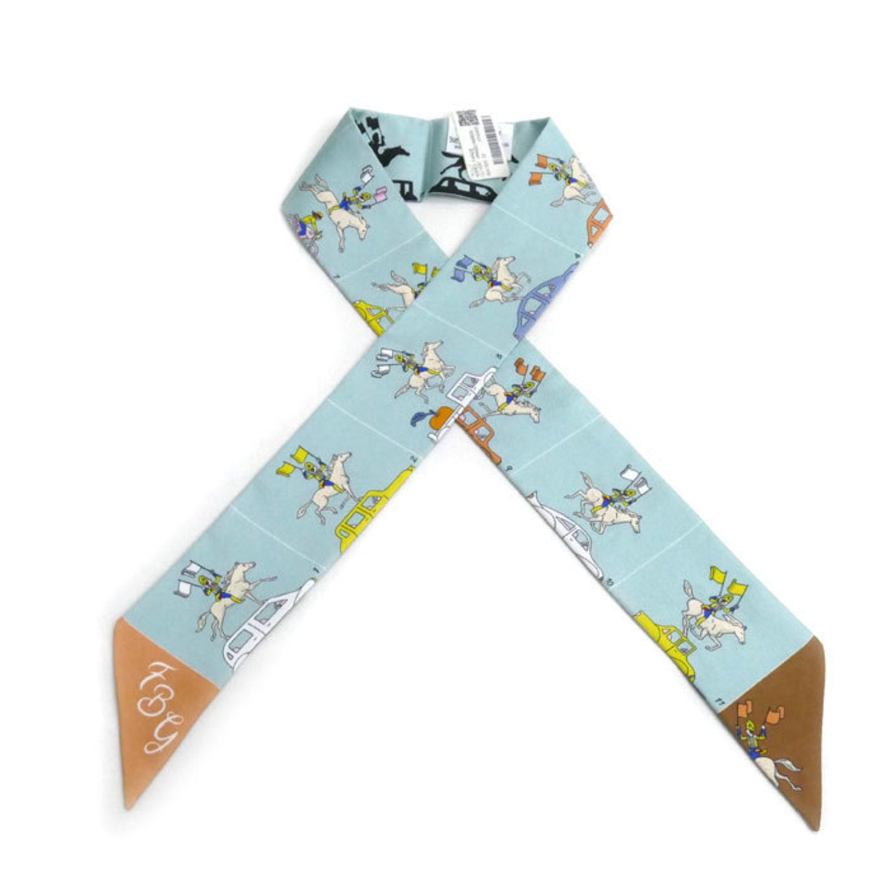 HERMES Twilly PARADE Scarf Muffler Vert Amande/Marron/Yellow 02