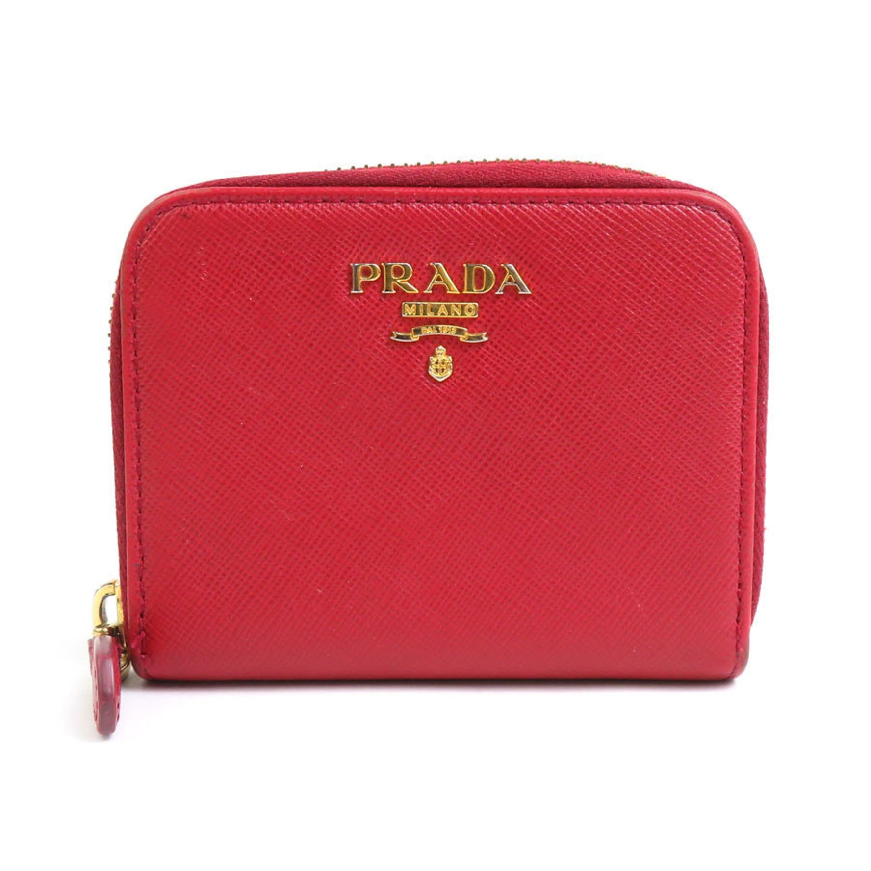 PRADA Wallet/Coin Case Leather Dark Red Gold