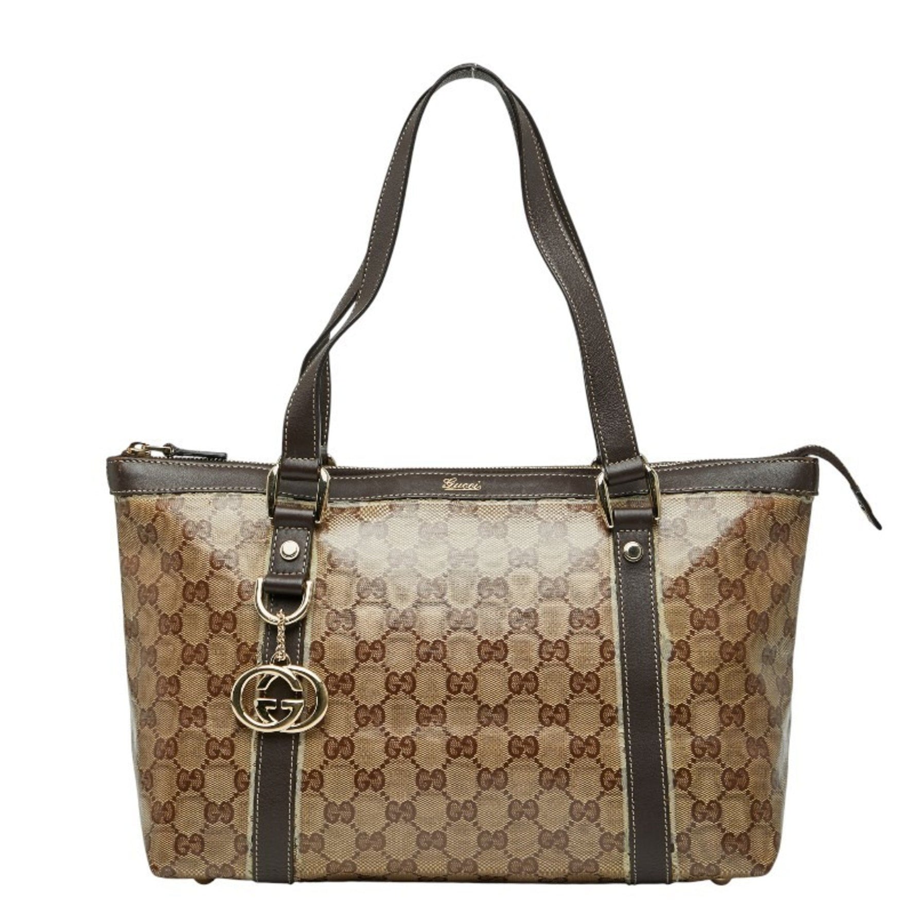 Gucci GG Crystal Abbey Tote Bag Beige Brown PVC Leather
