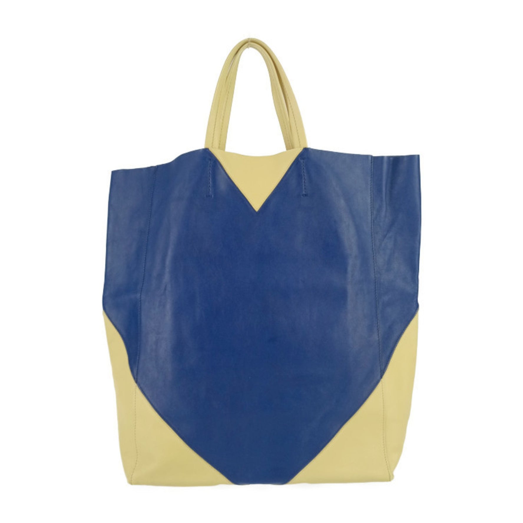 CELINE Tote Bag Horizontal Cabas - Cream Yellow Blue Calf Leather Men's